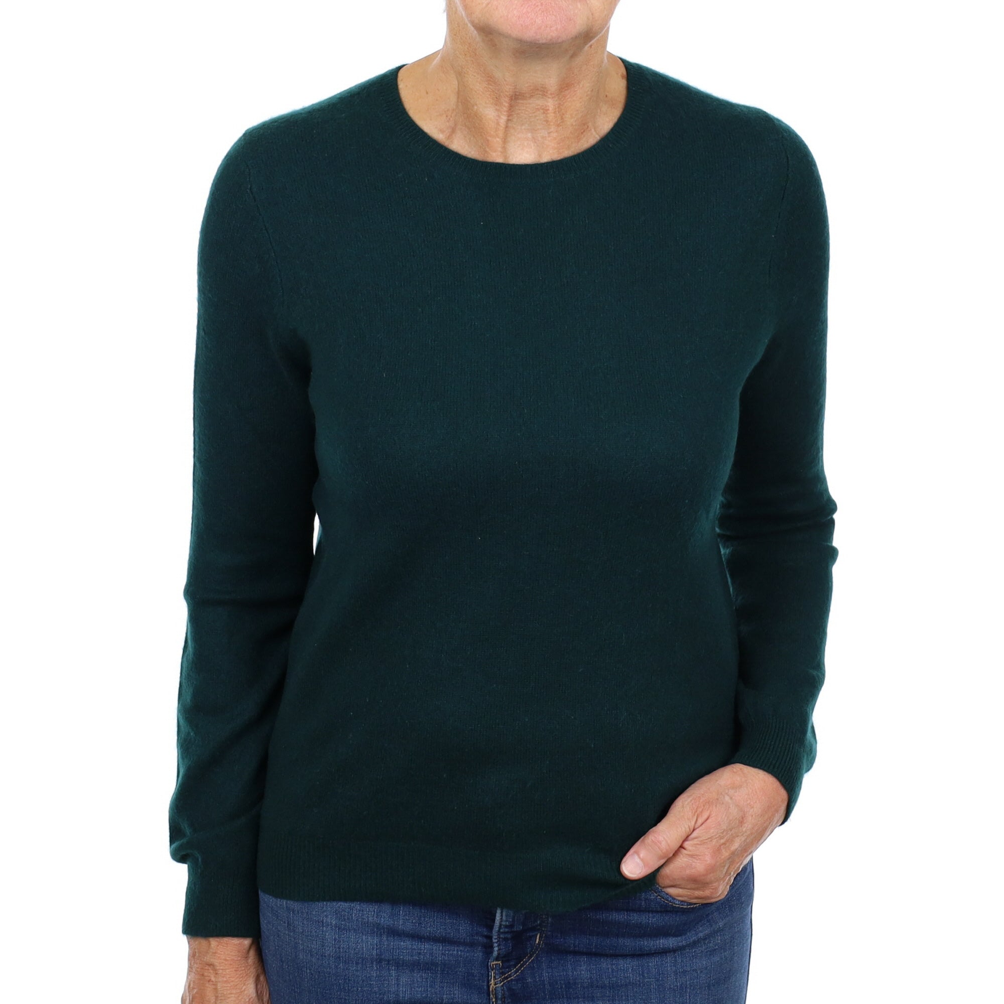 Bottle Green Cashmere Crew Neck Jumper Medium