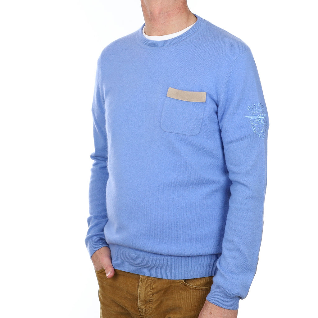 Men’s Escales Cornflower Blue Cashmere Crew Neck Jumper Extra Large