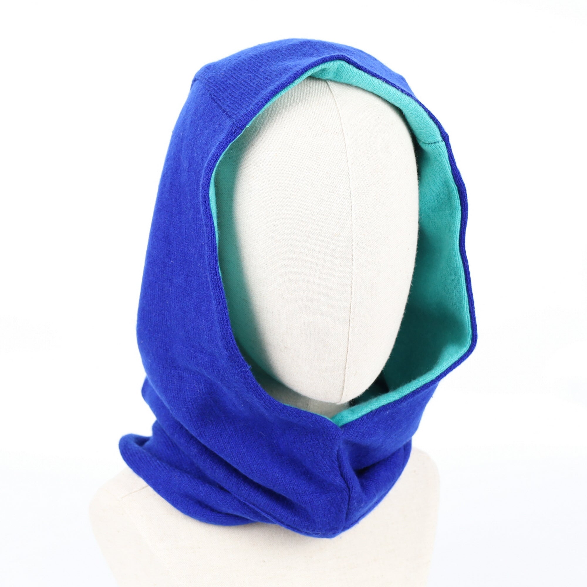 Cobalt and Turquoise Blue Luxury Reversible Cashmere Hood Unisex
