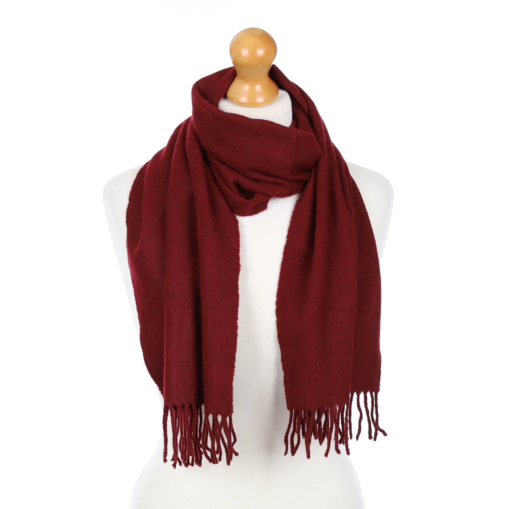 Crimson Red Fringed Cashmere Woven Scarf