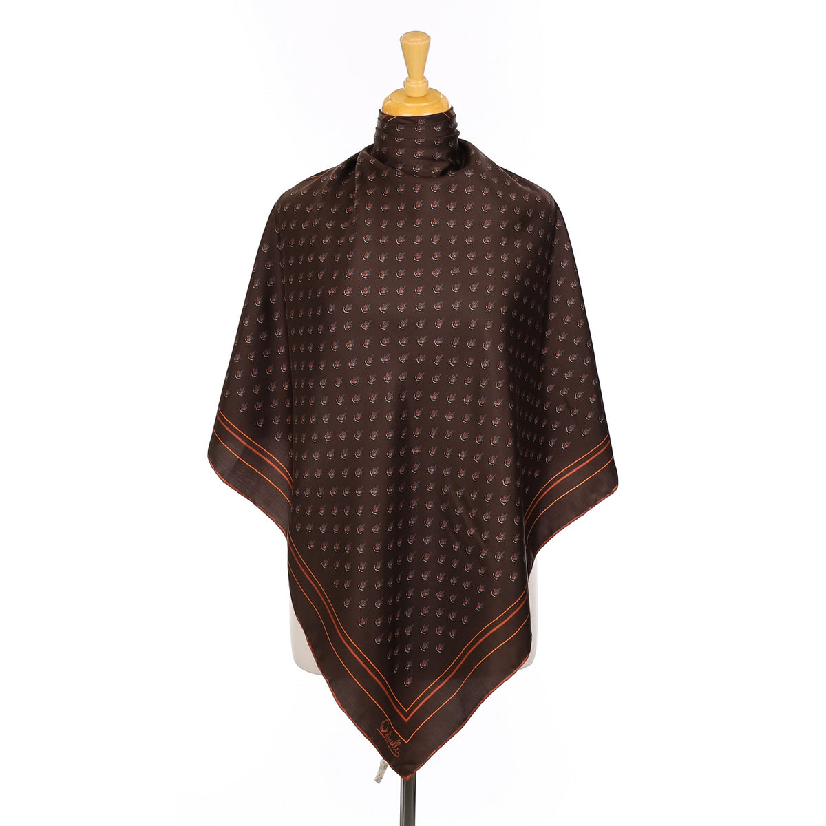 Ostinelli Brown Patterned Vintage Silk Scarf
