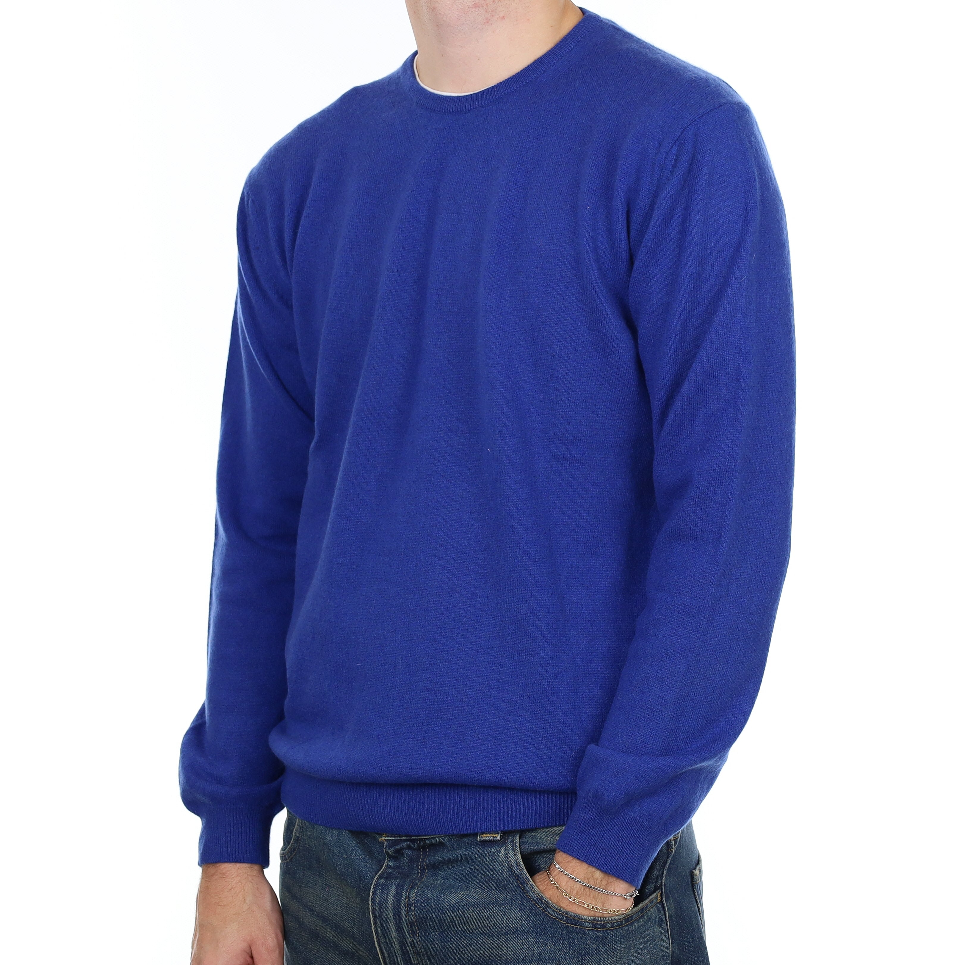 Men’s Royal Blue Cashmere Crew Neck Jumper Large