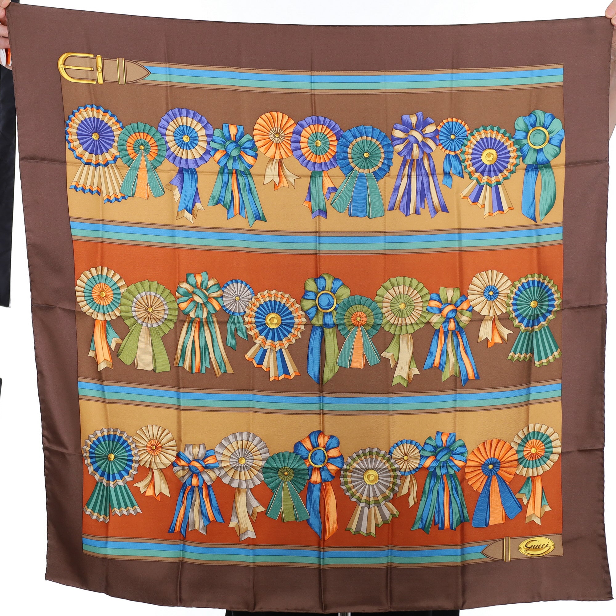 Brand New Gucci 1970’s Rosette Vintage Silk Scarf
