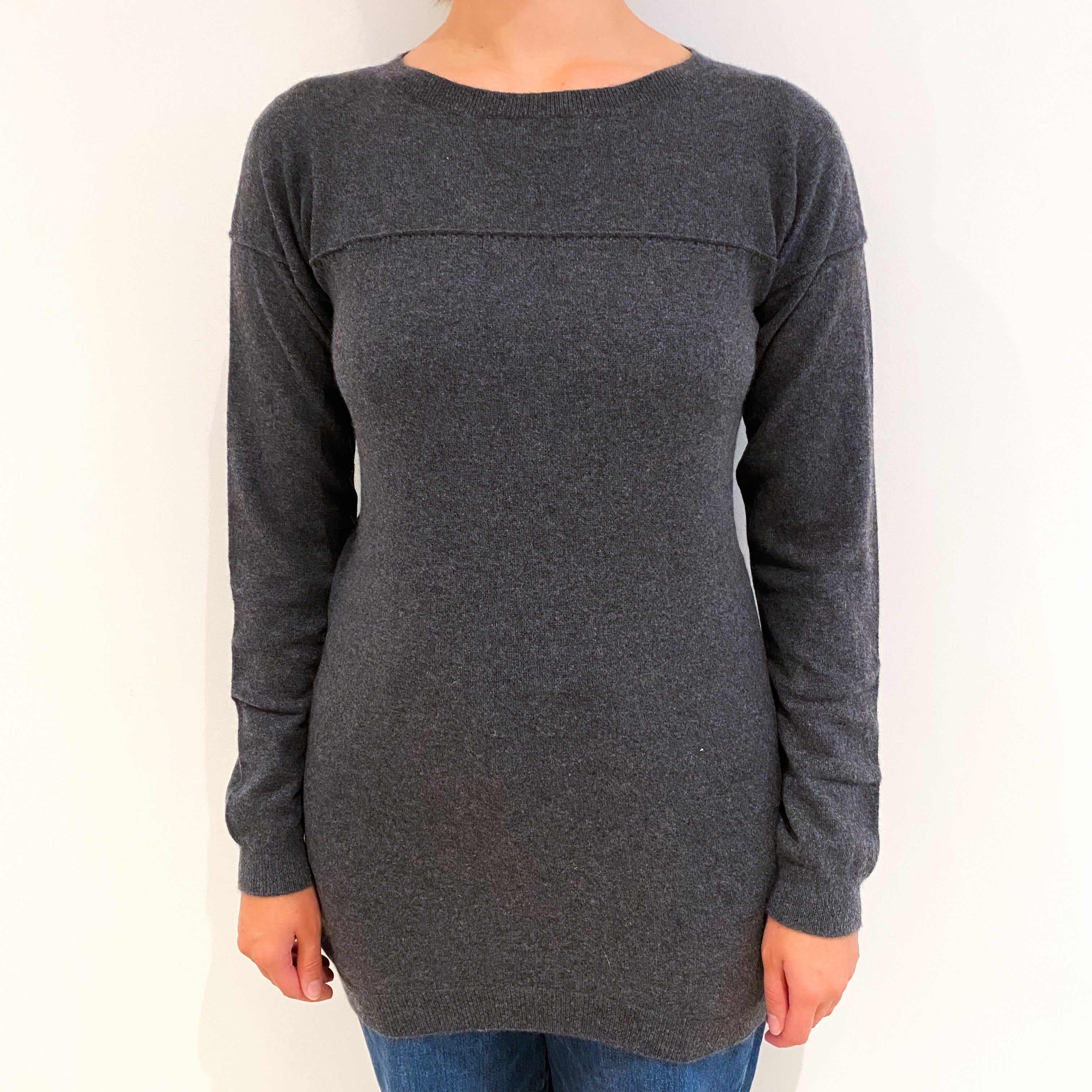 Slate Grey Cashmere Crew Neck Tunic Jumper Small