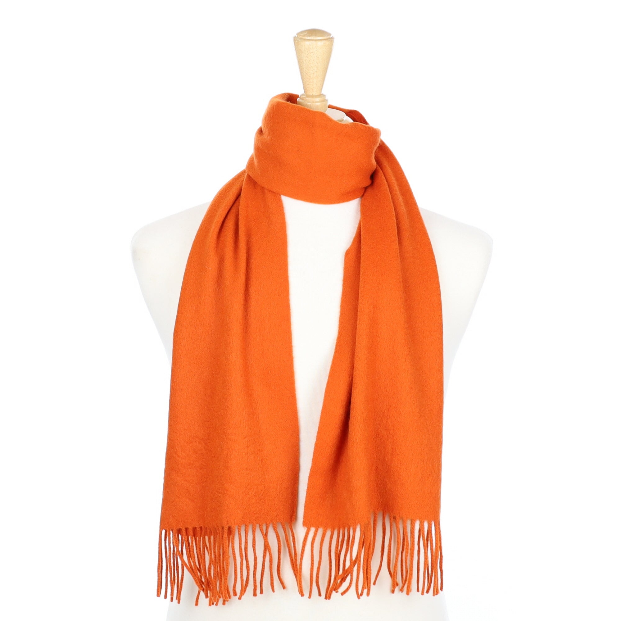 Pumpkin Orange Cashmere Fringed Woven Scarf