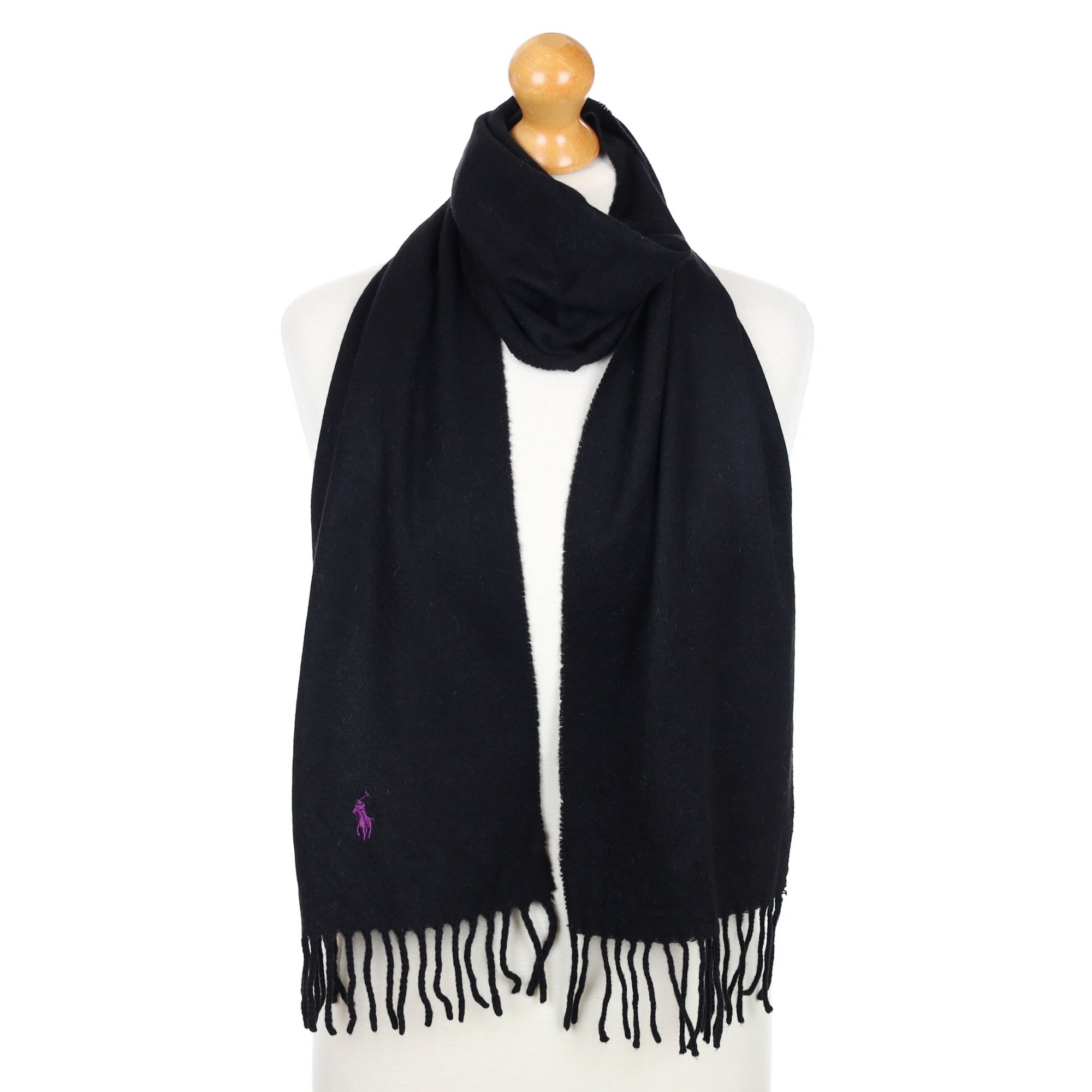 Ralph Lauren Black Fringed Cashmere Woven Scarf