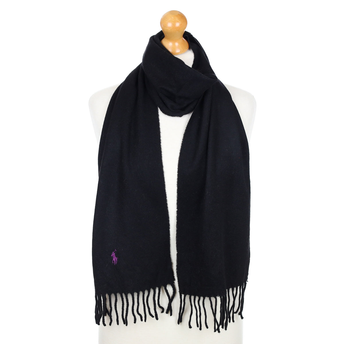Ralph Lauren Black Fringed Cashmere Woven Scarf