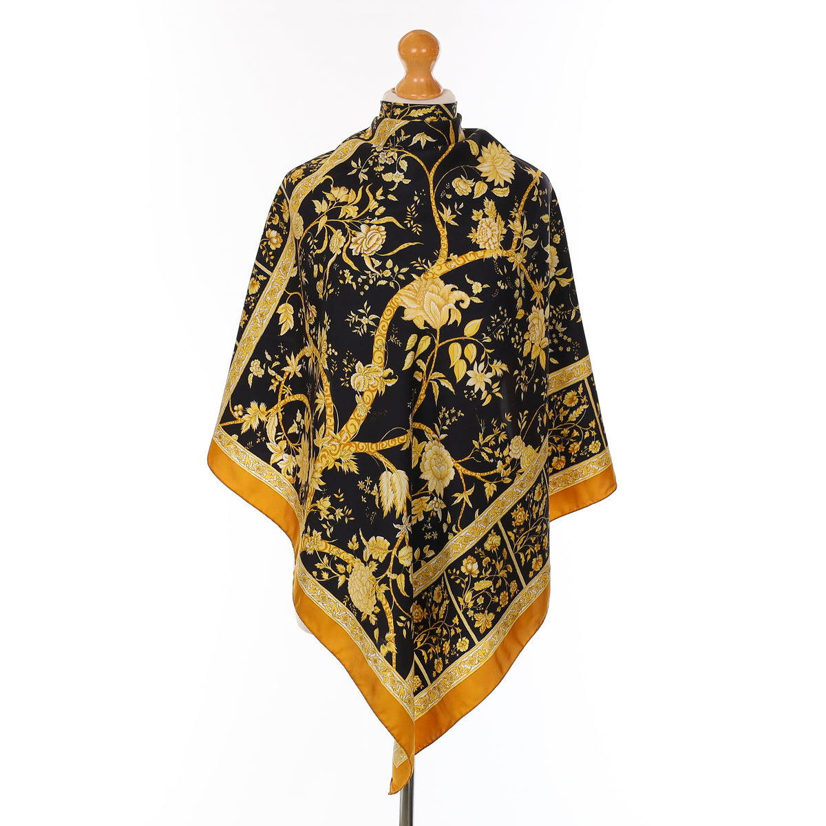 Jaeger Black and Gold Vintage Silk Scarf