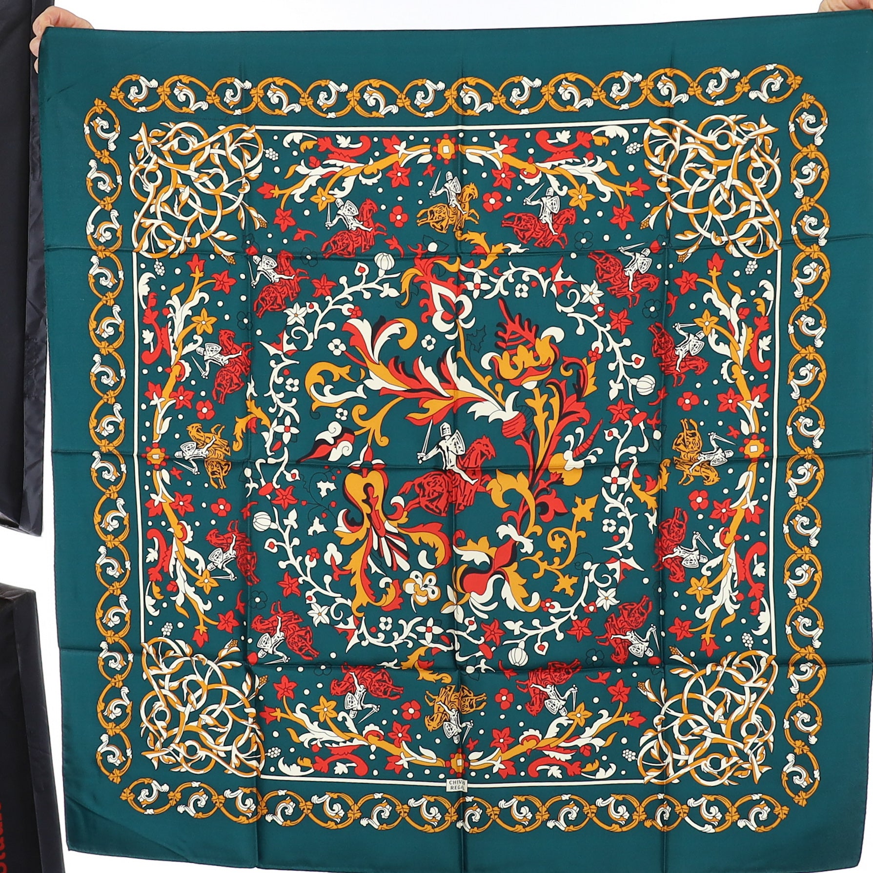 Immaculate Chivas Brothers Green Patterned Vintage Silk Scarf