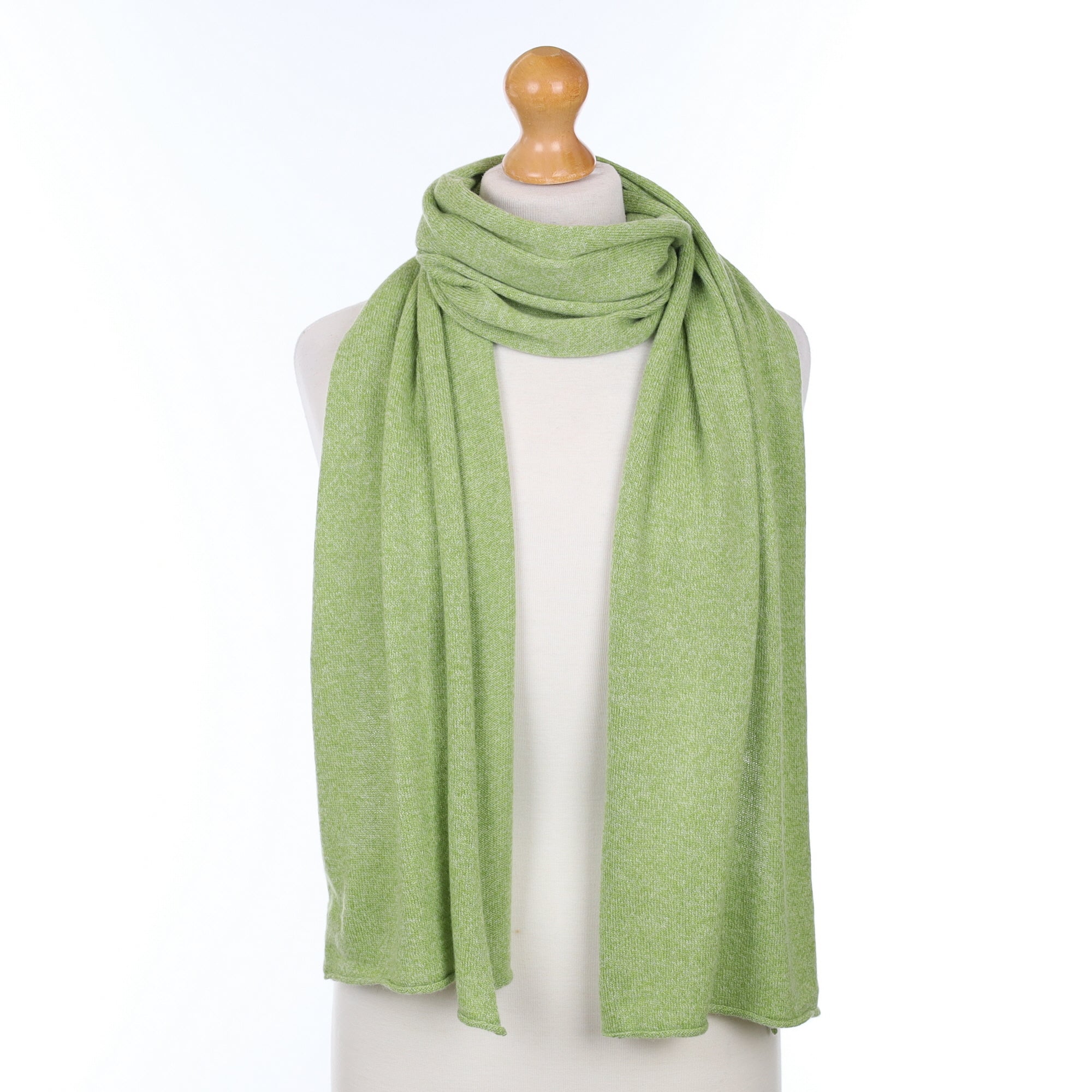 Brand New Scottish Pear Green Cashmere Knitted Scarf