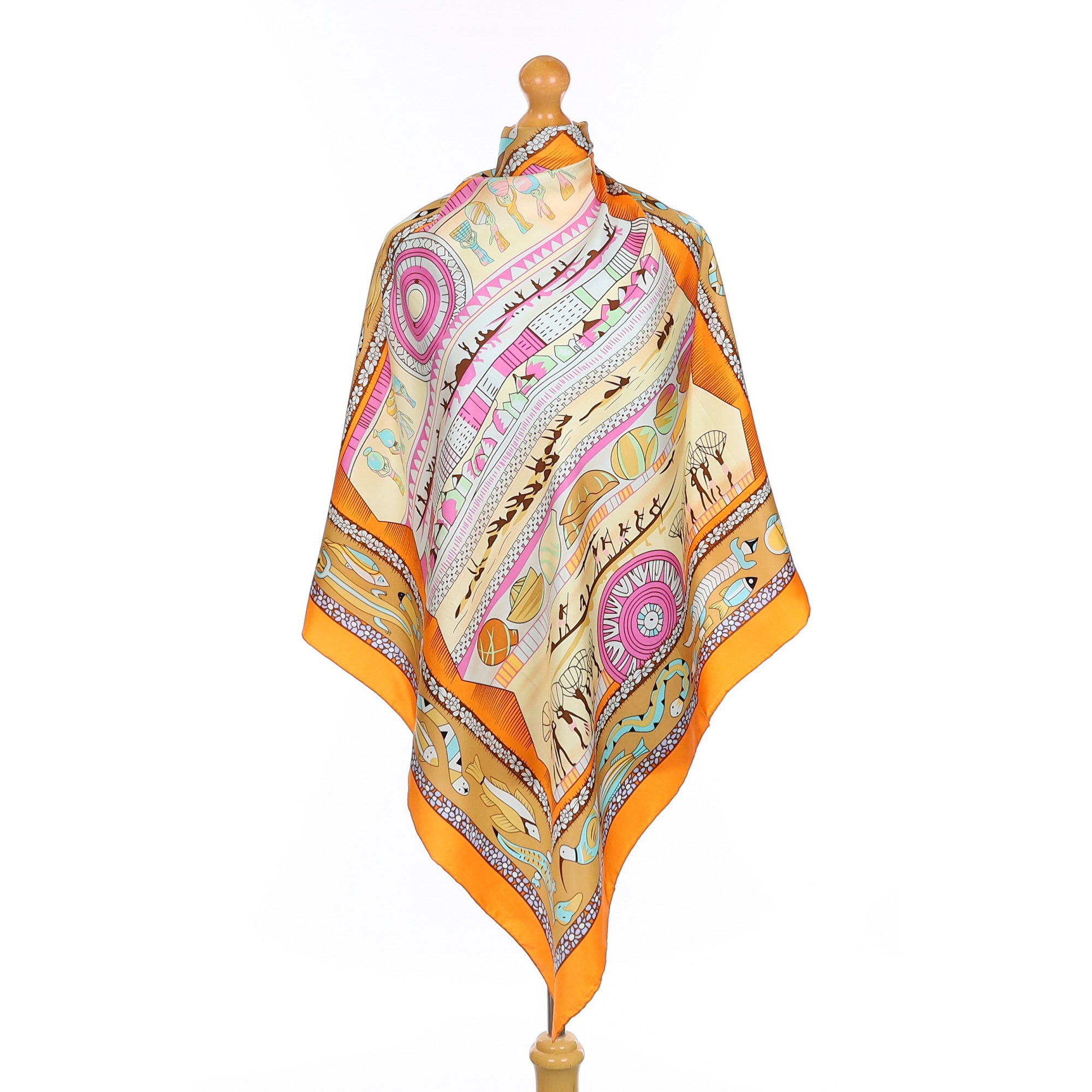 Orange Patterned Silk Scarf