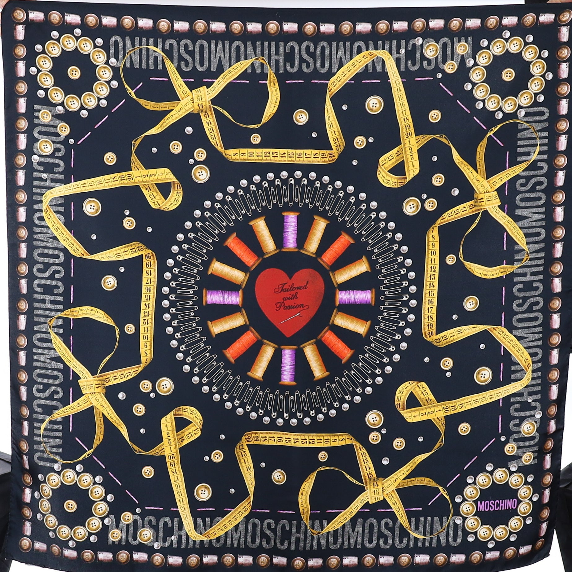 Immaculate Moschino Sewing Theme Silk Scarf