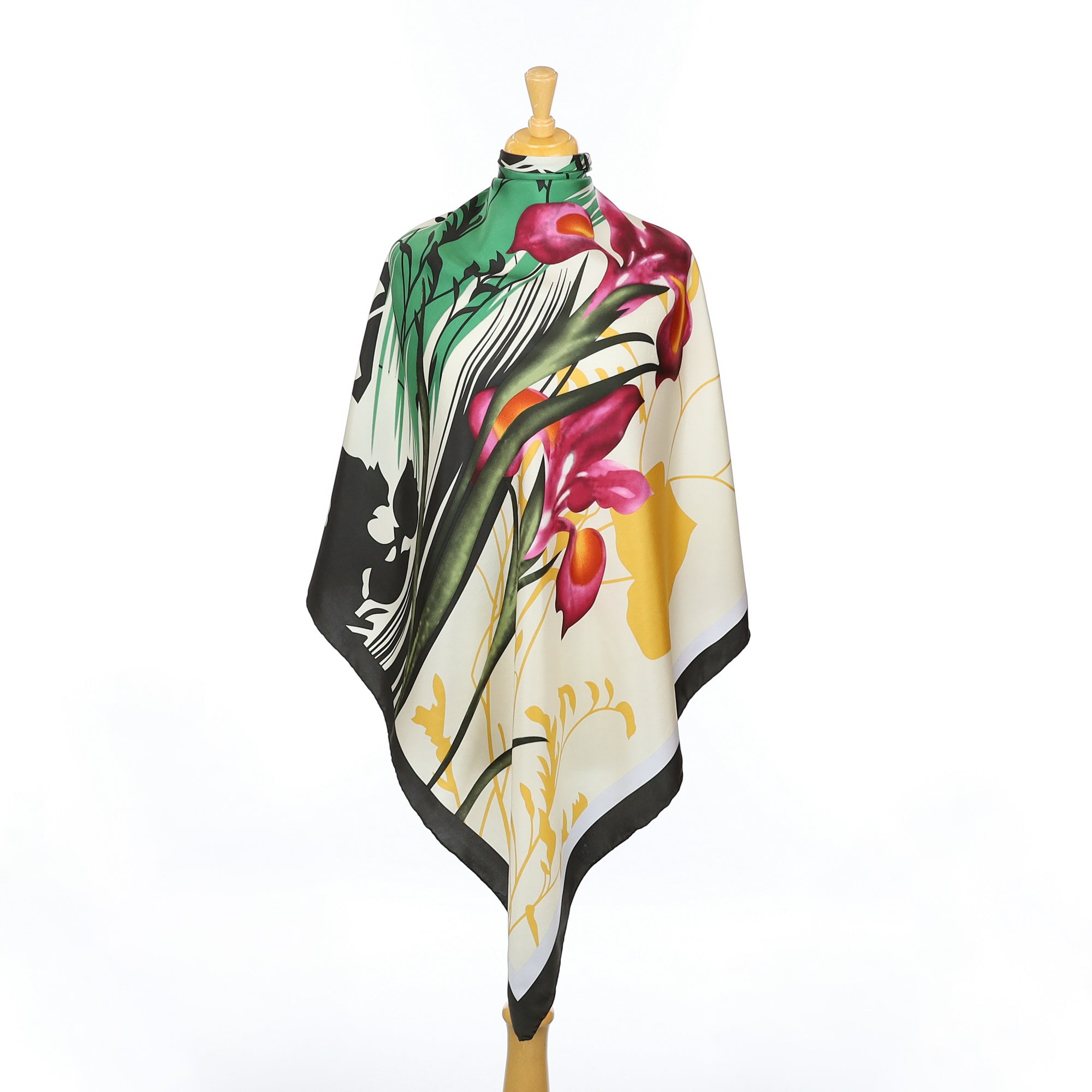 Large Floral Design Vintage Silk Scarf
