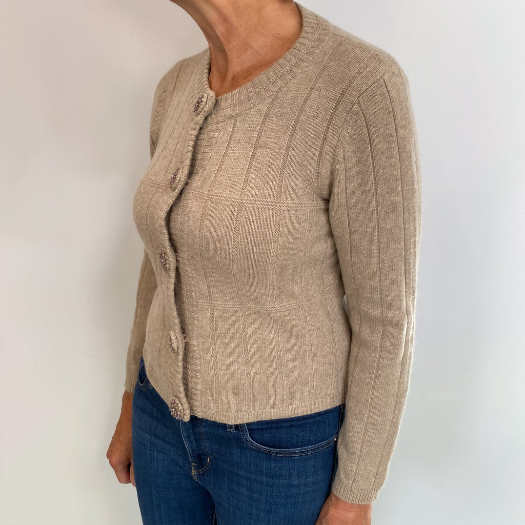 Fawn Brown Cashmere Crew Neck Cardigan Medium