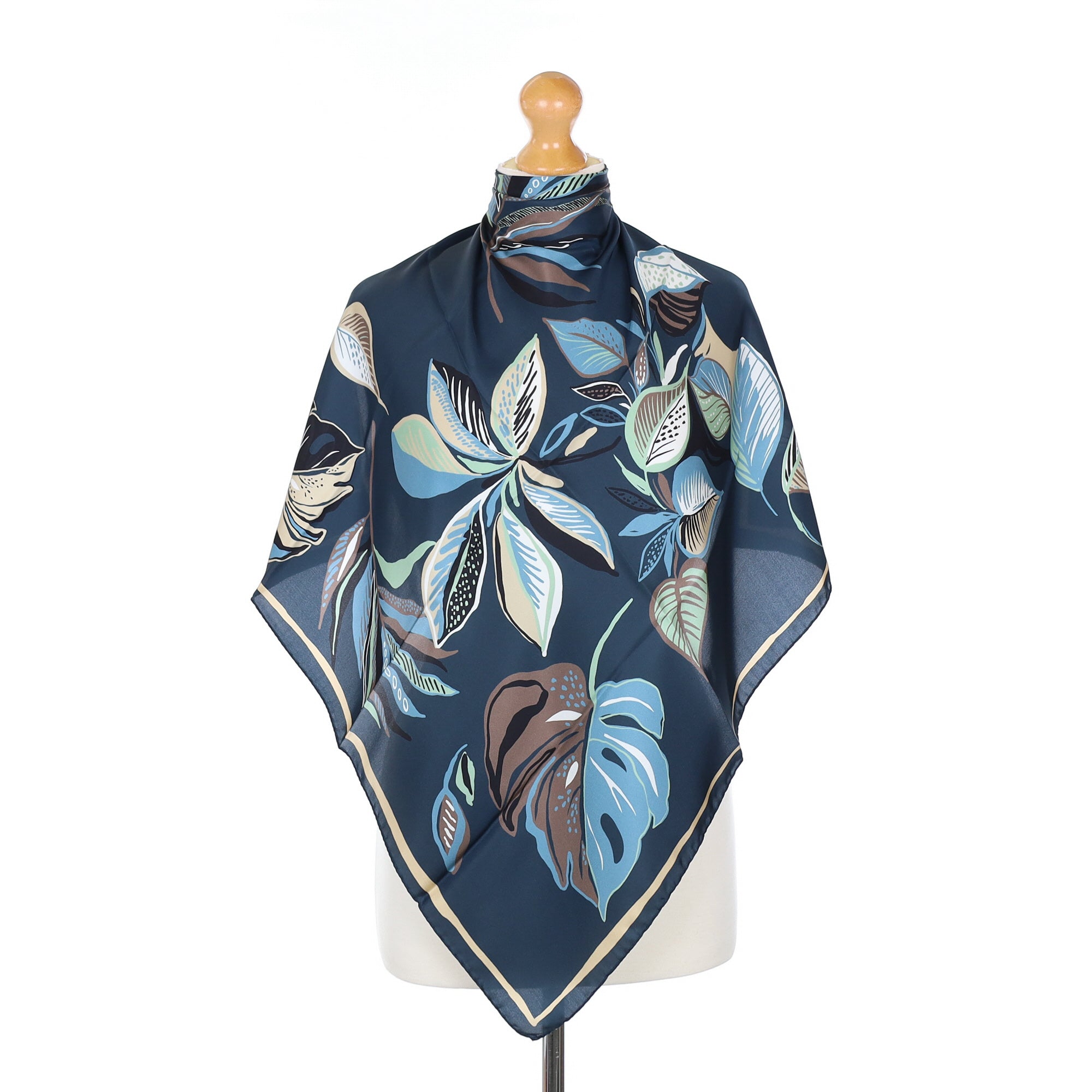Brand New Italian Navy Leaf Design Silk Scarf