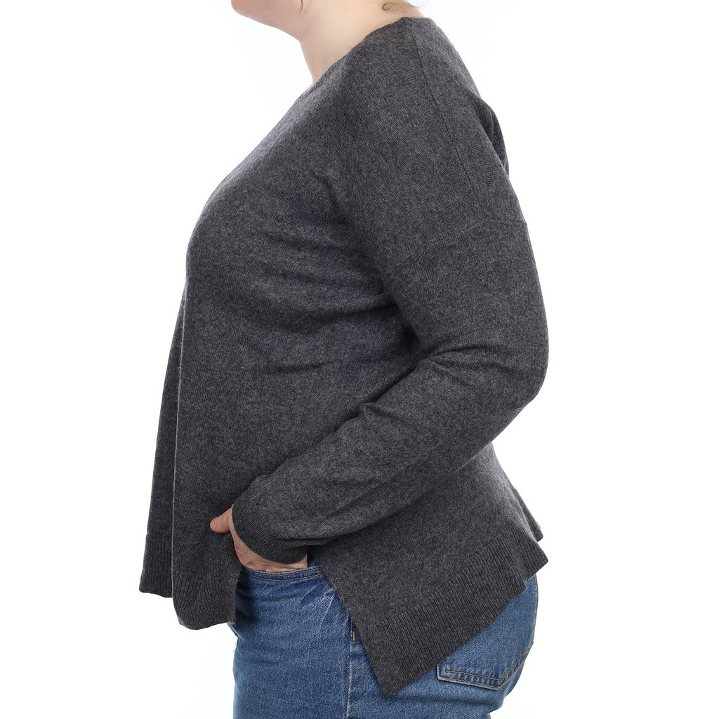 Slate Grey Cashmere Longline V Neck Jumper Large
