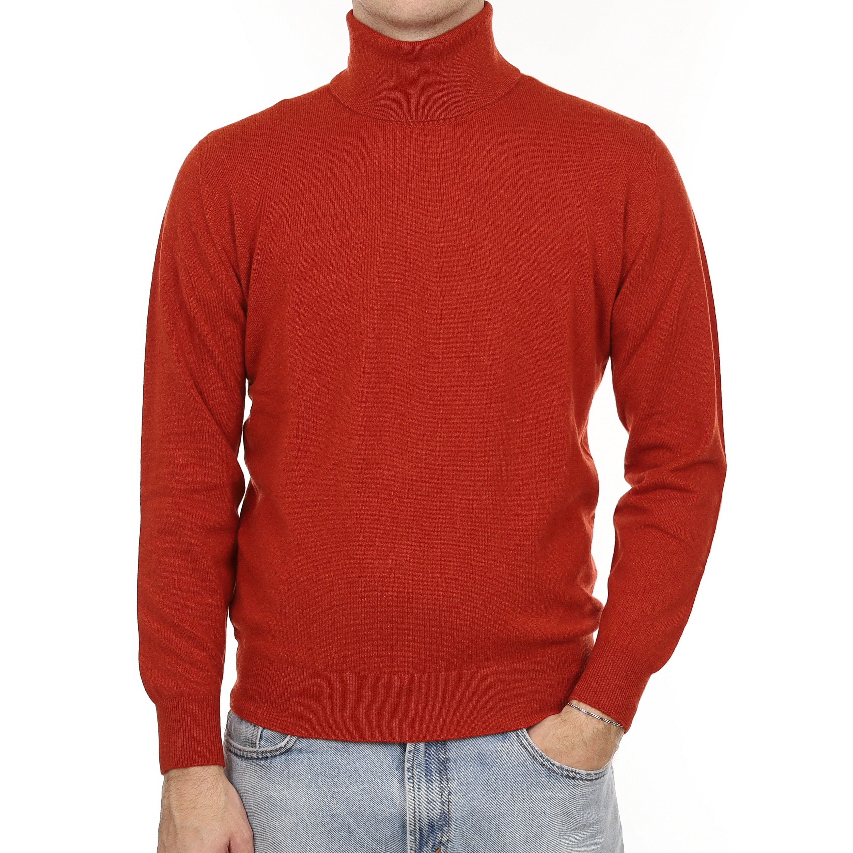 Men's Brand New Scottish Hawico Paprika Cashmere Polo Neck Jumper Medium