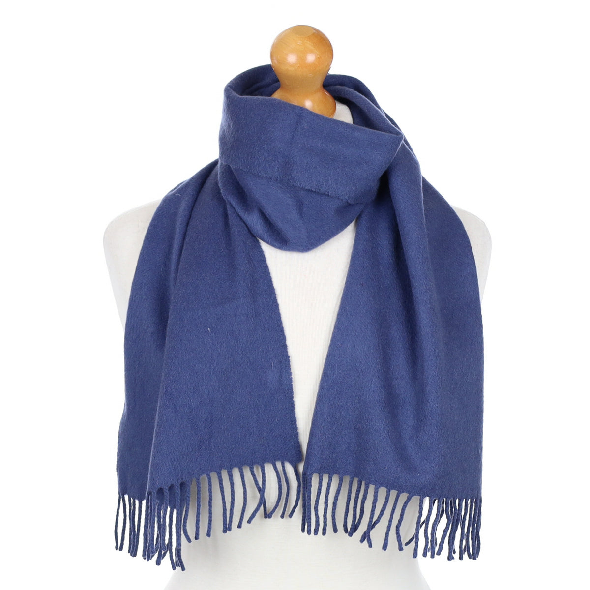 Naval Blue Fringed Cashmere Woven Scarf