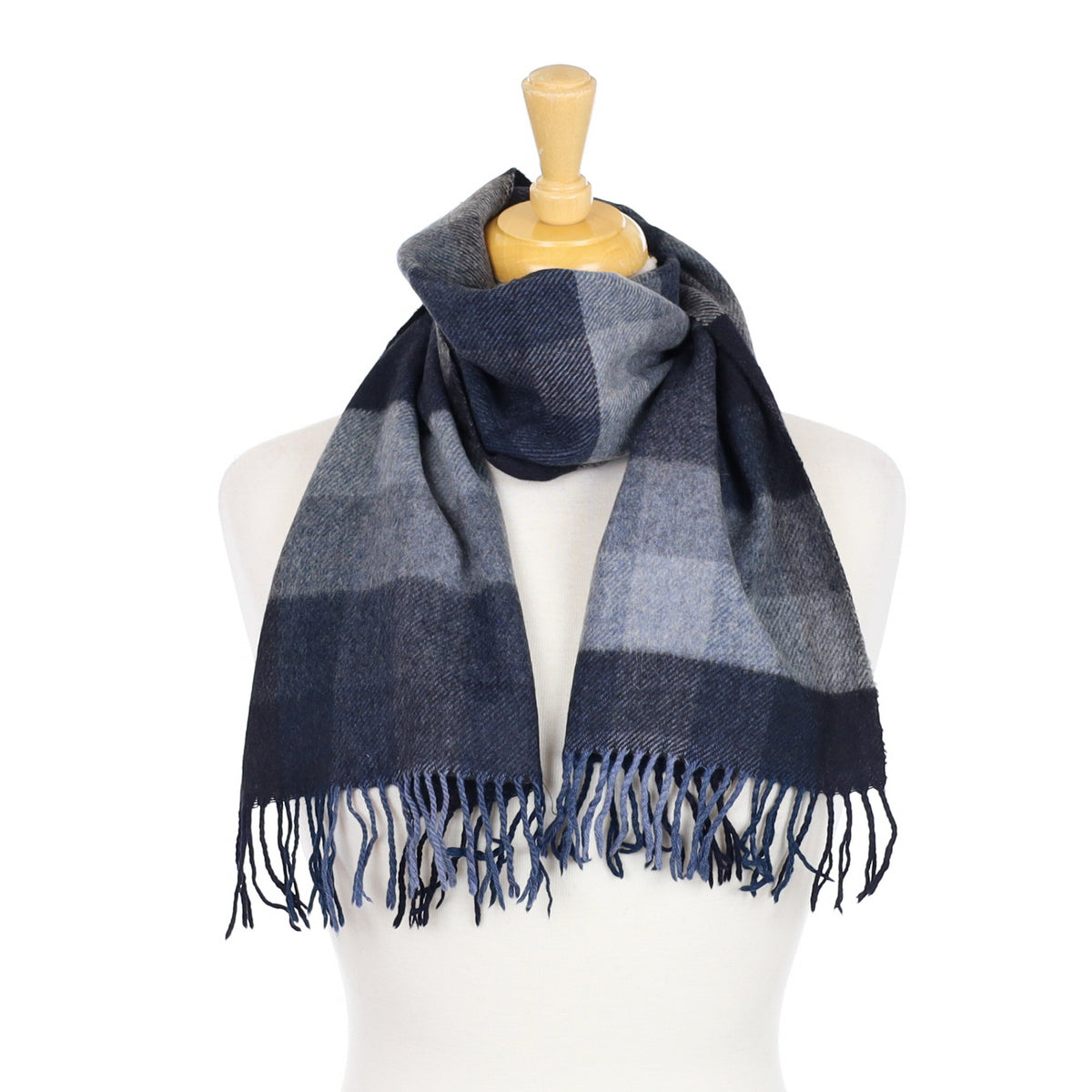 Blue Checked Cashmere Woven Scarf
