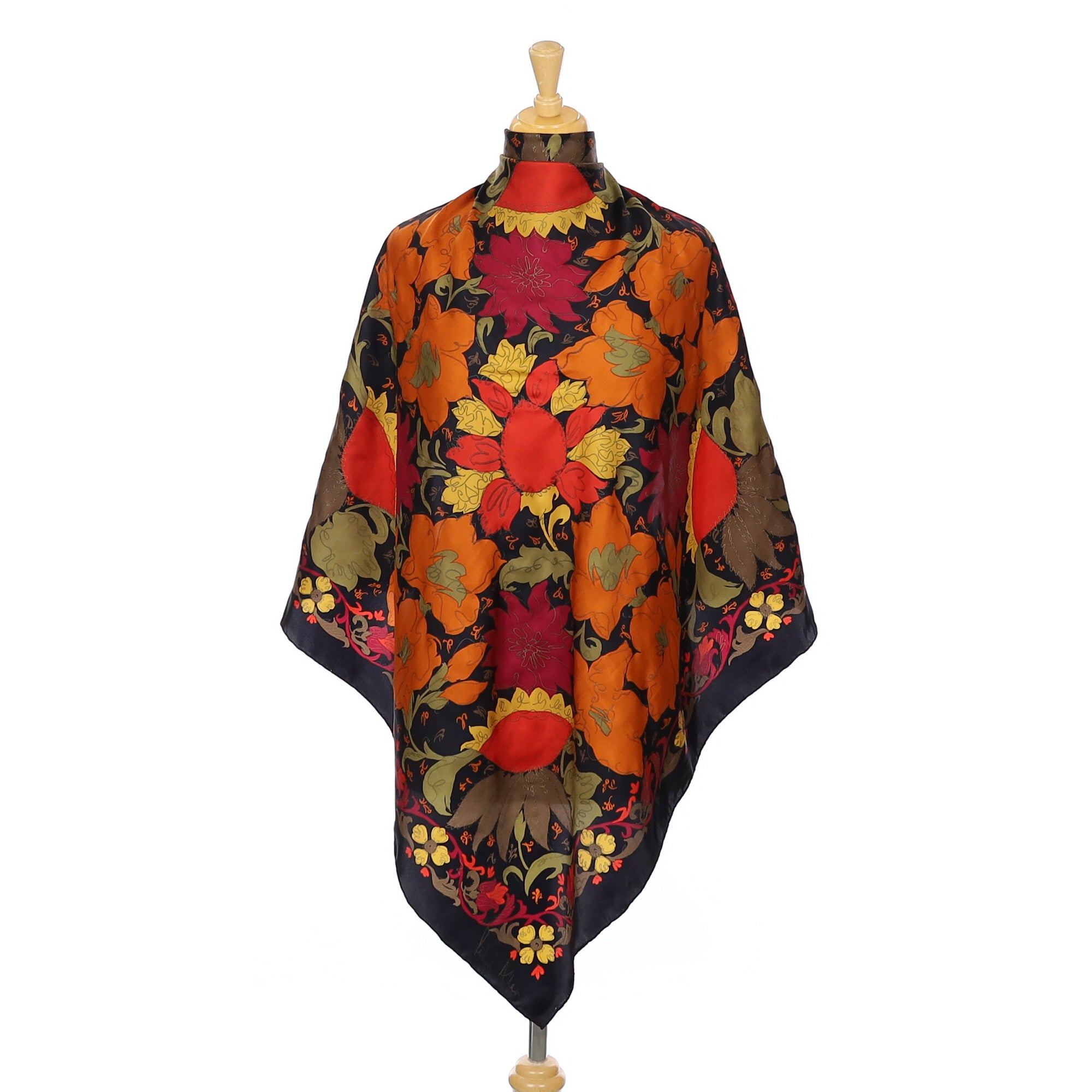 Richard Allan Black and Orange Floral Modern Silk Scarf