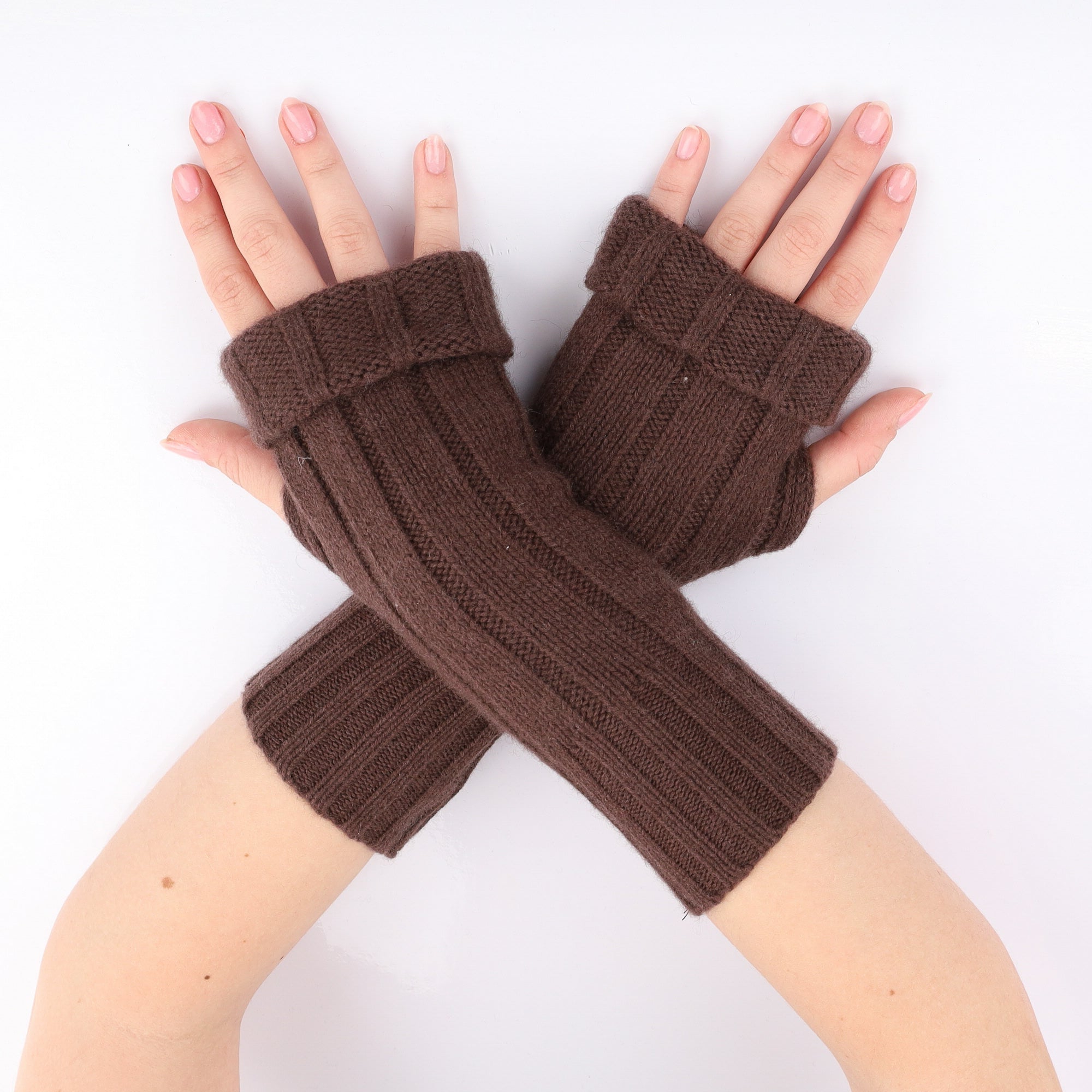 Chocolate Brown Chunky Ribbed Fingerless Gloves