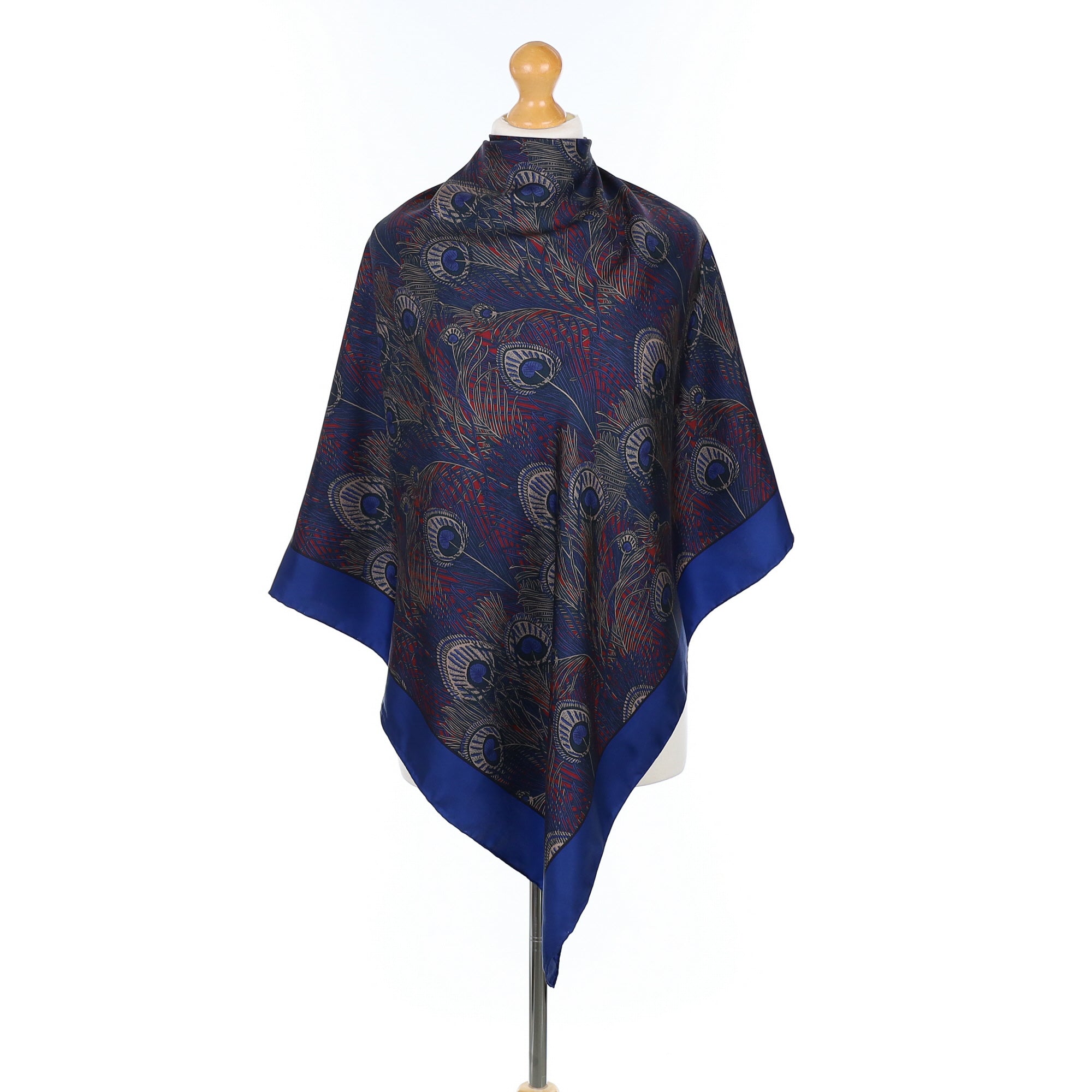 Liberty Blue Peacock Feather Vintage Silk Scarf