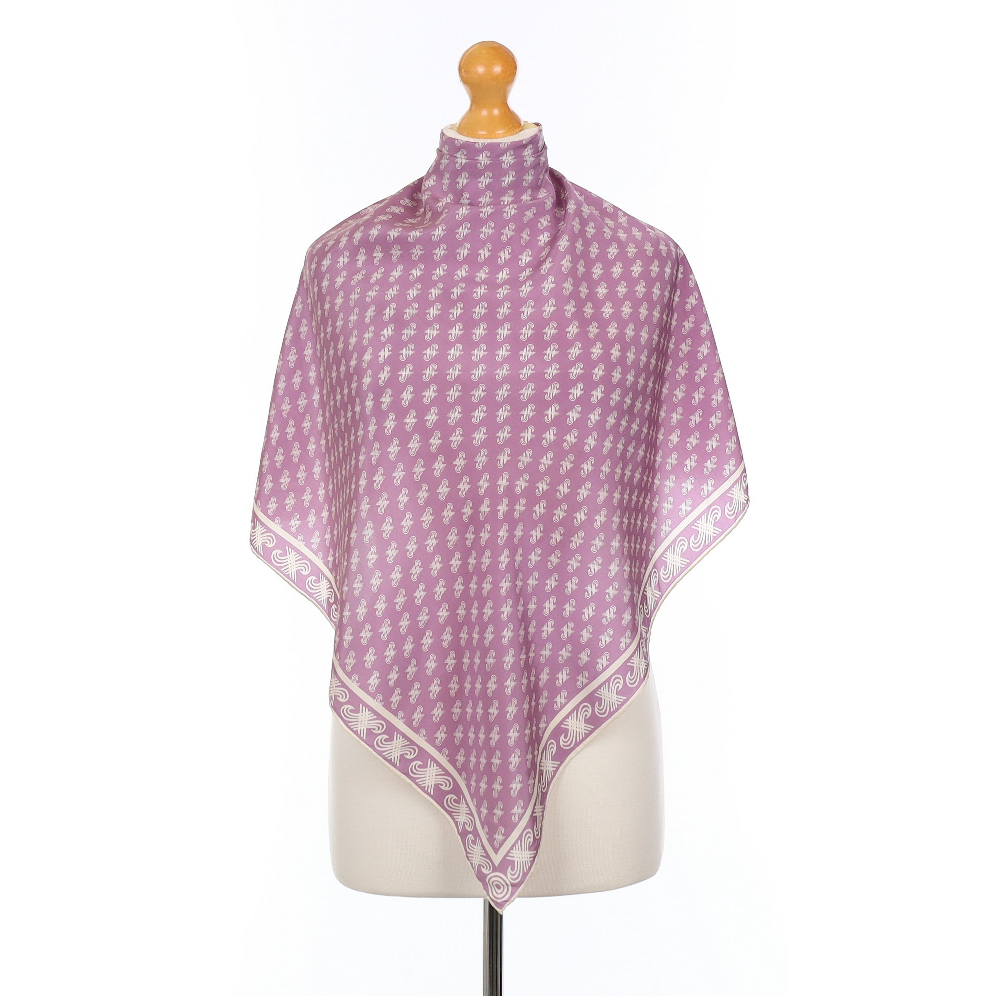 Jaeger Mauve and Cream Logo Silk Scarf