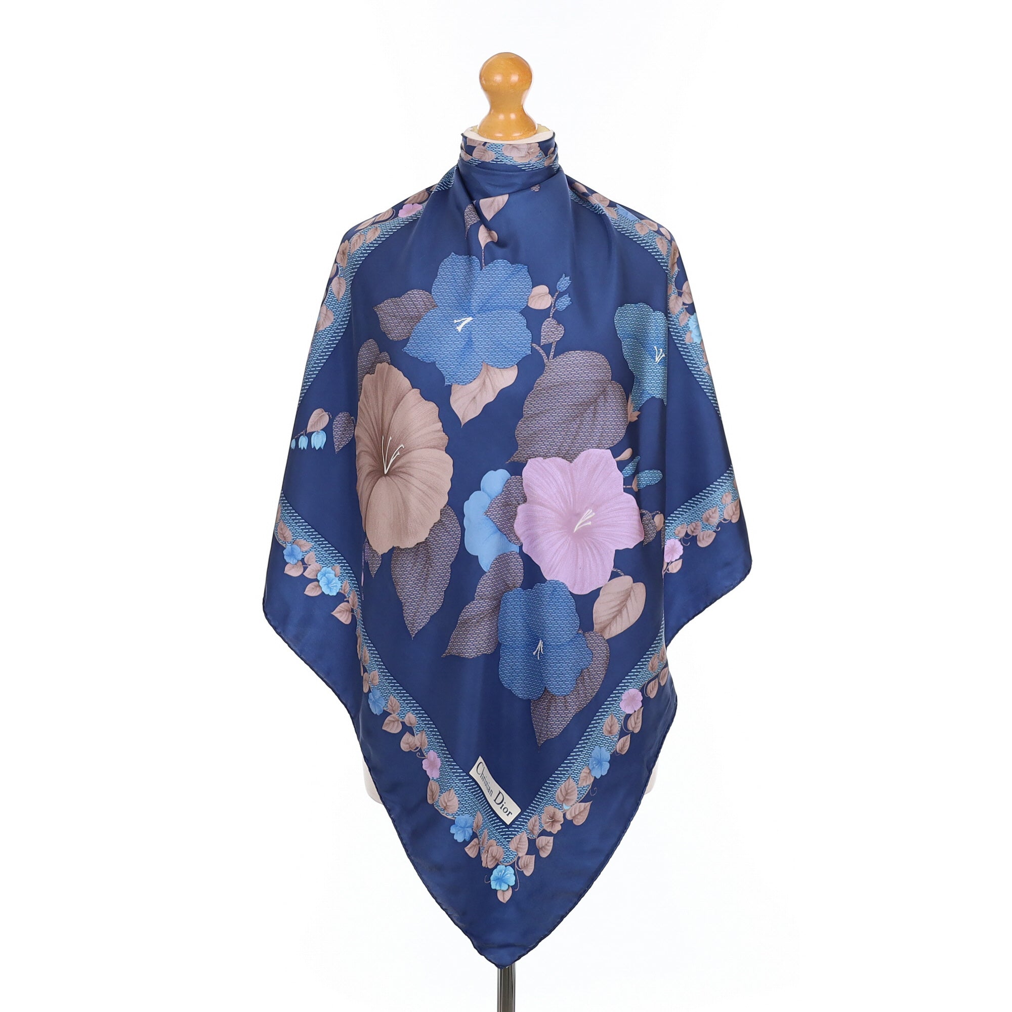 1970’s Christian Dior Blue Floral Vintage Silk Scarf