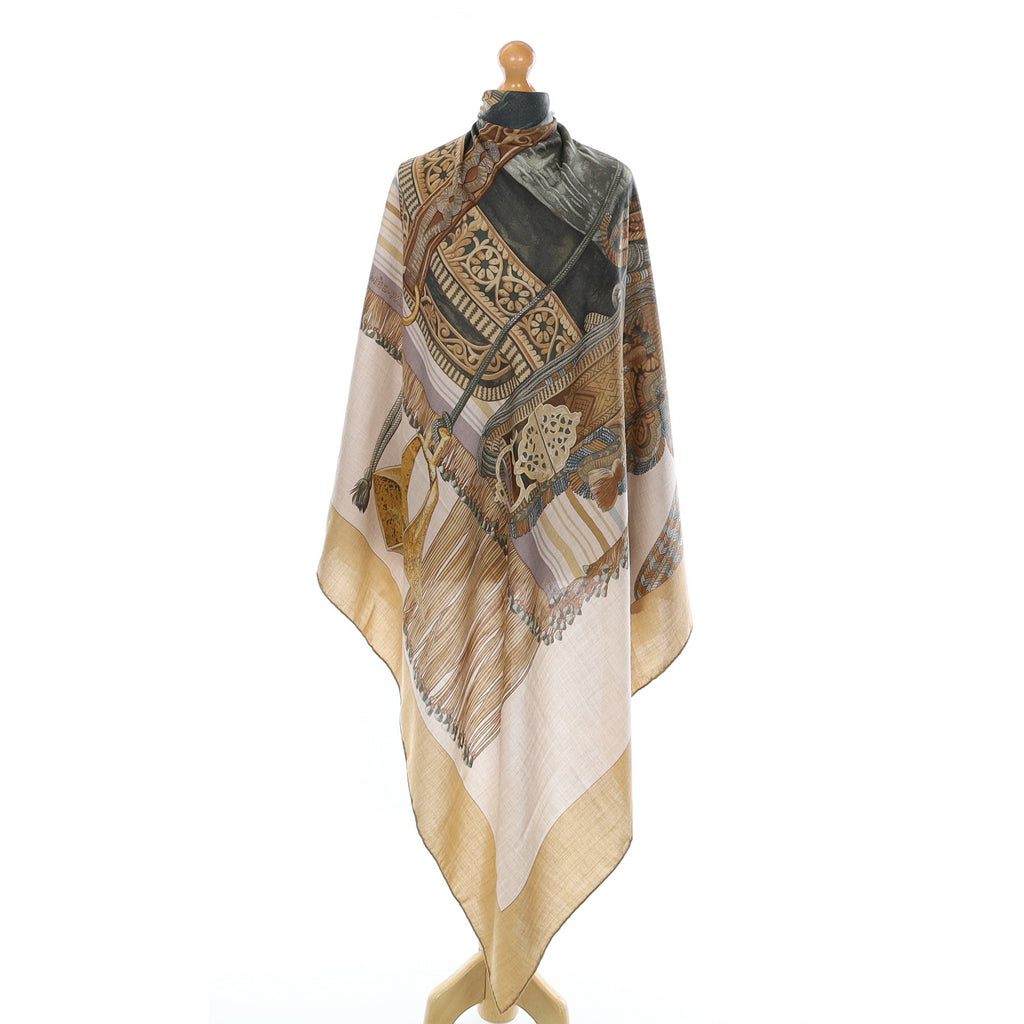 Hermès Selle D’apparat Marocaine 140 Silk & Cashmere Shawl Quite Rare