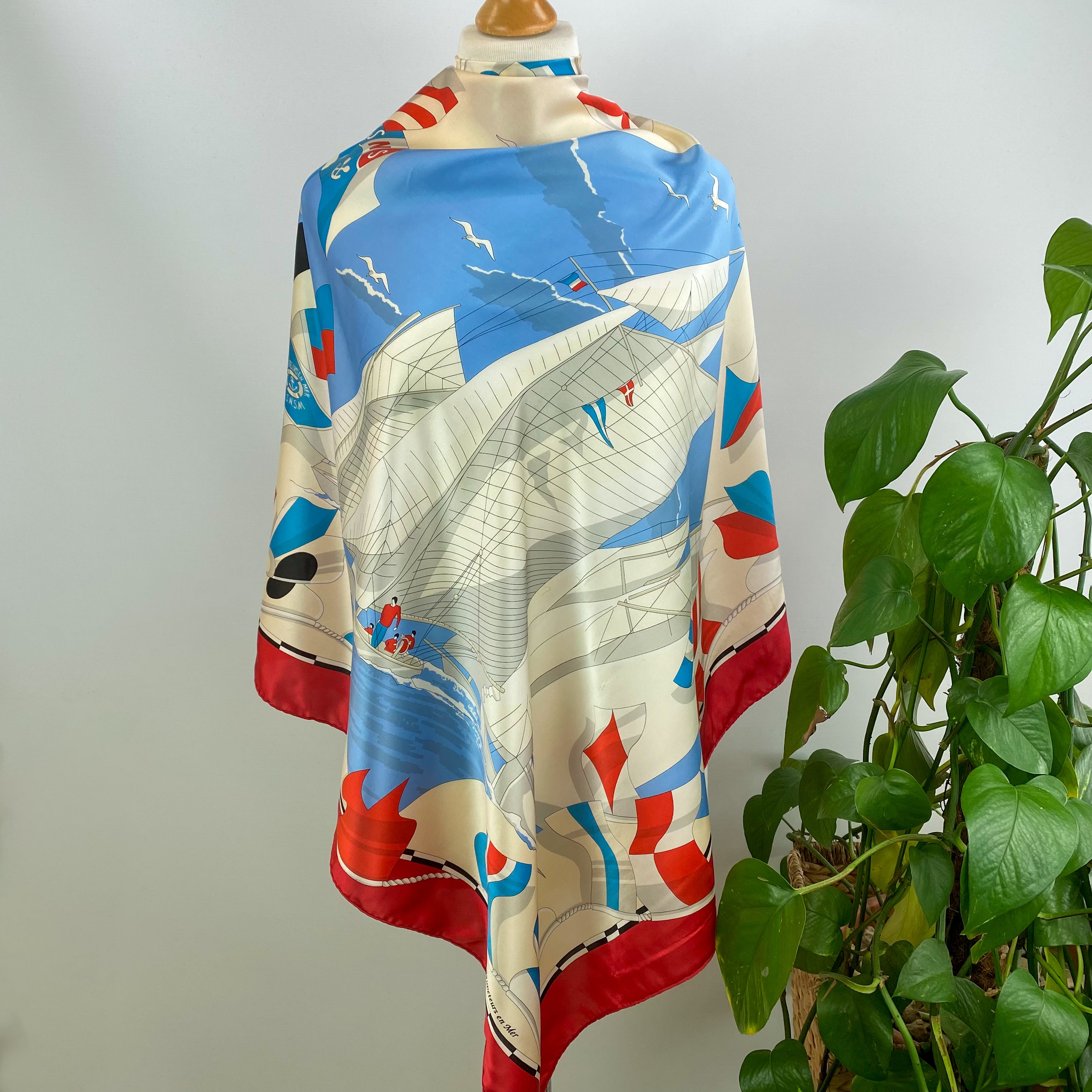 French Nautical Scene Vintage Silk Scarf