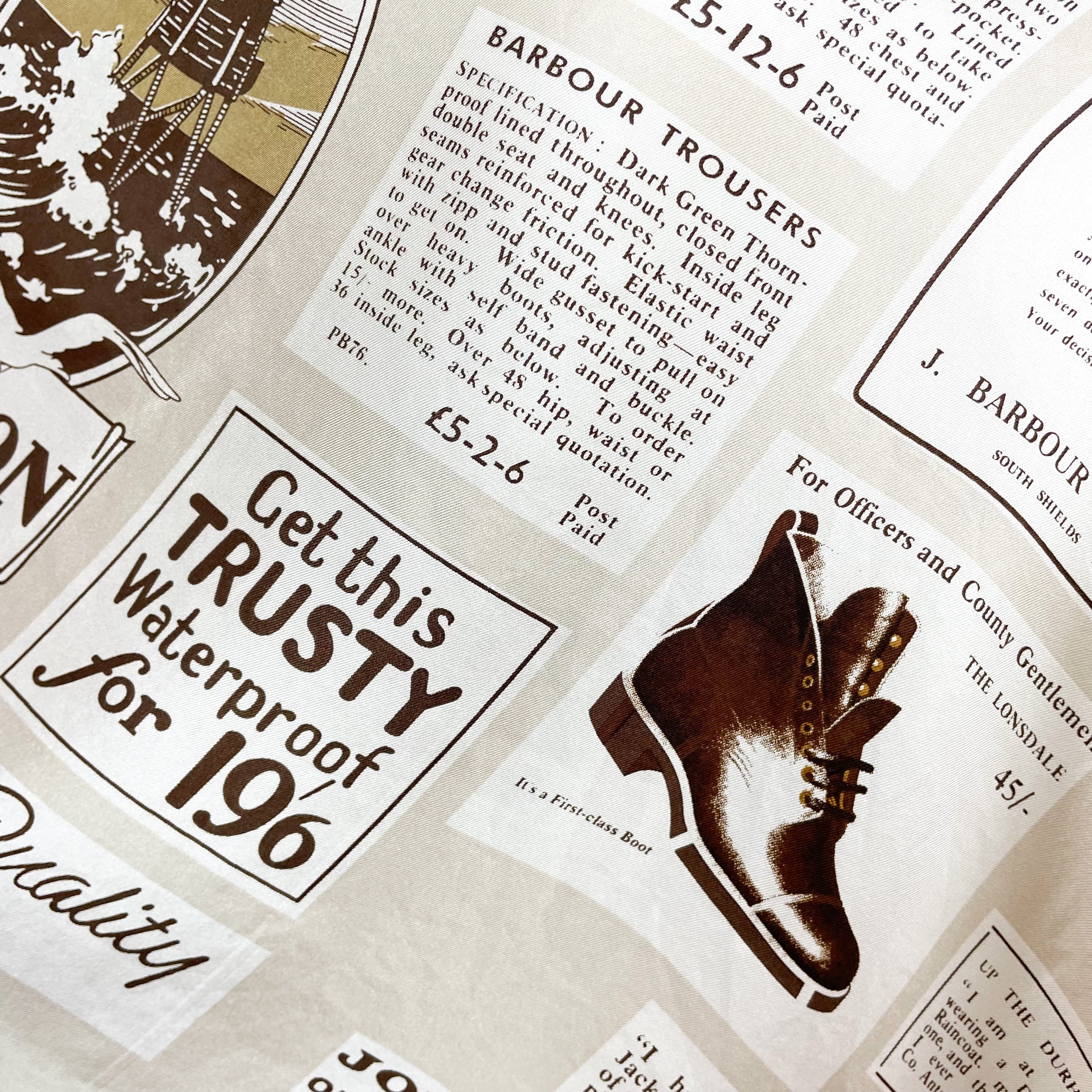 Immaculate Barbour Newspaper Print Silk Scarf