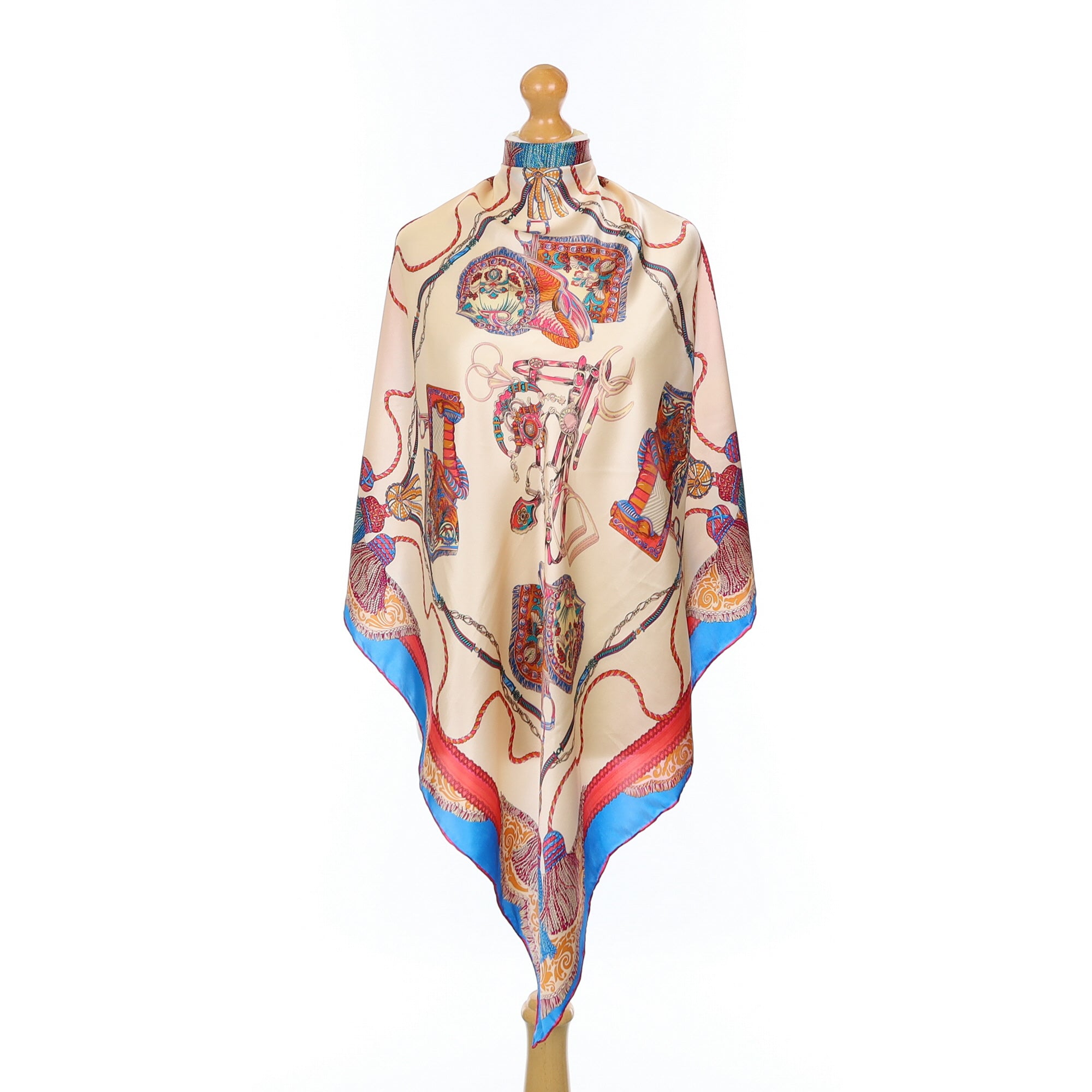 Tassled Equestrian Design Silk Scarf