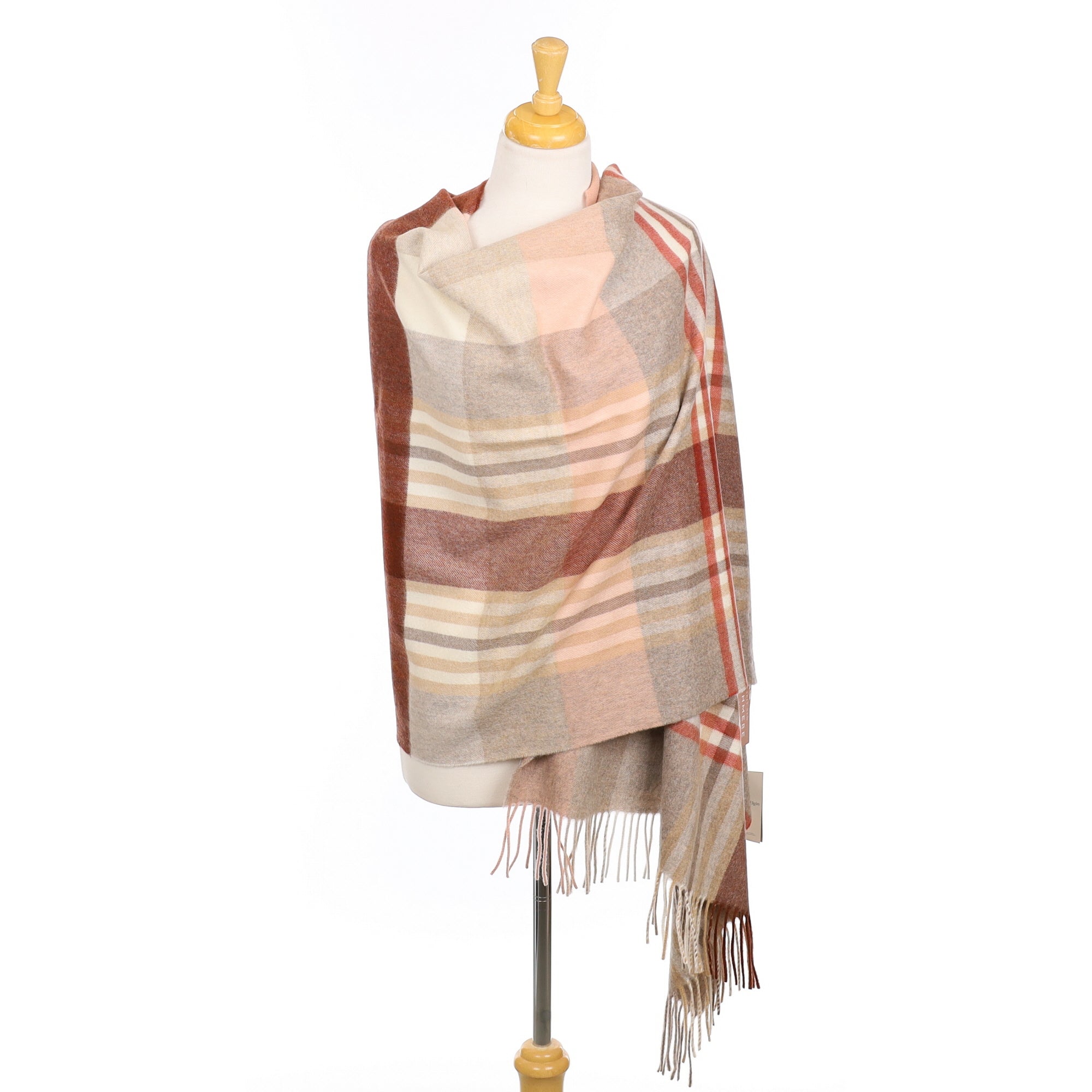 Brand New Scottish Fawn and Rust Tartan Luxury Cashmere Stole