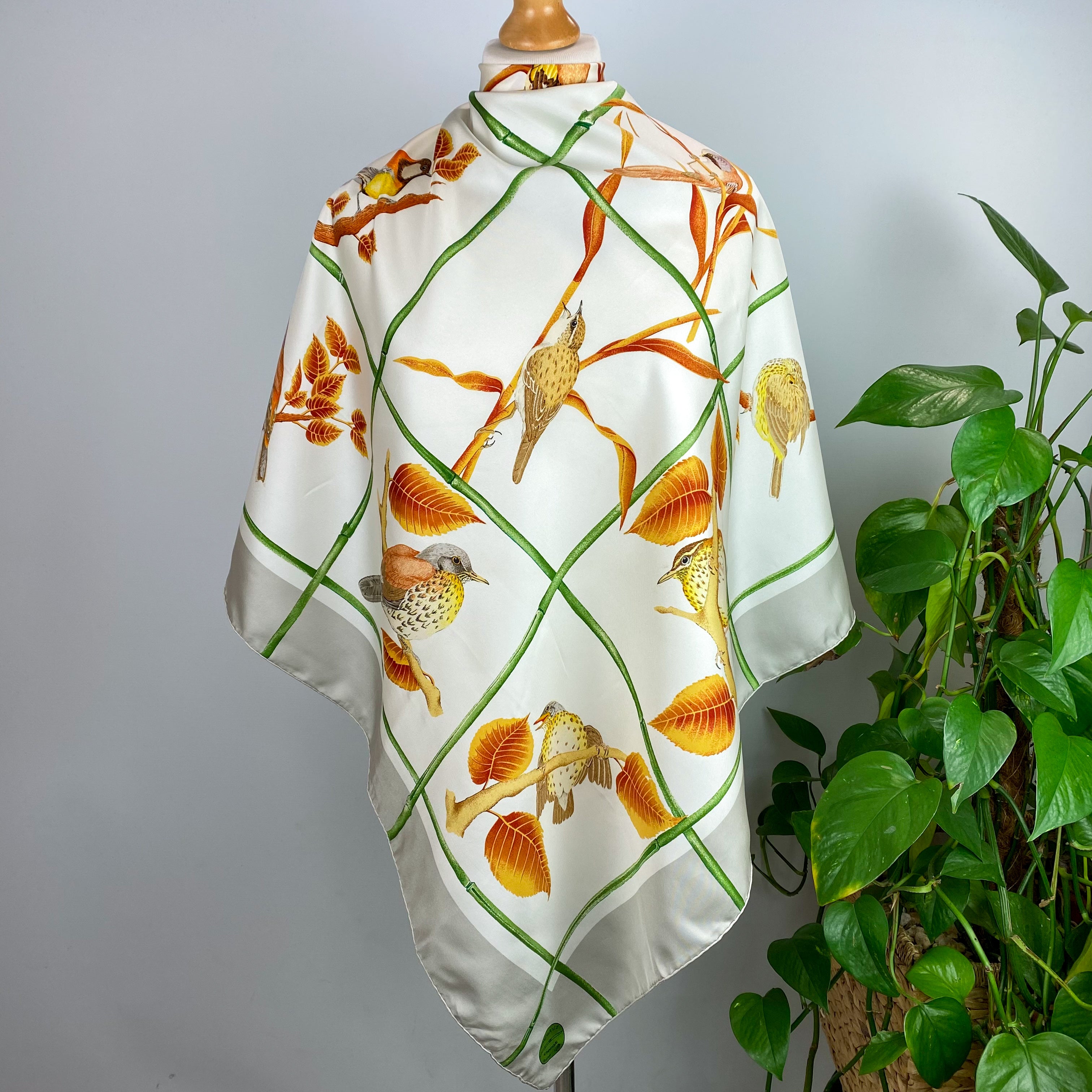 Immaculate Birds on Branches Vintage Silk Scarf
