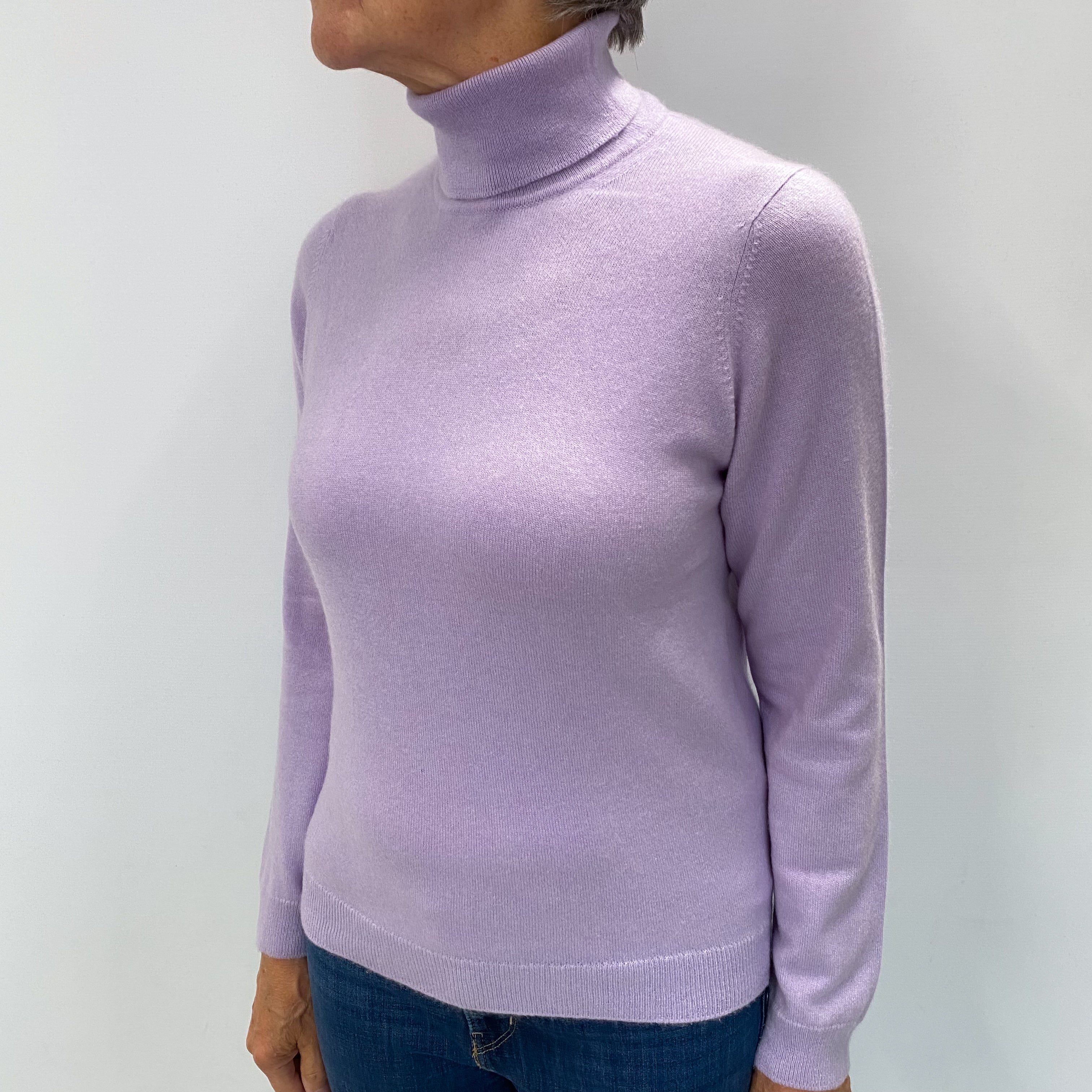 Lavender Purple Cashmere Polo Neck Jumper Medium