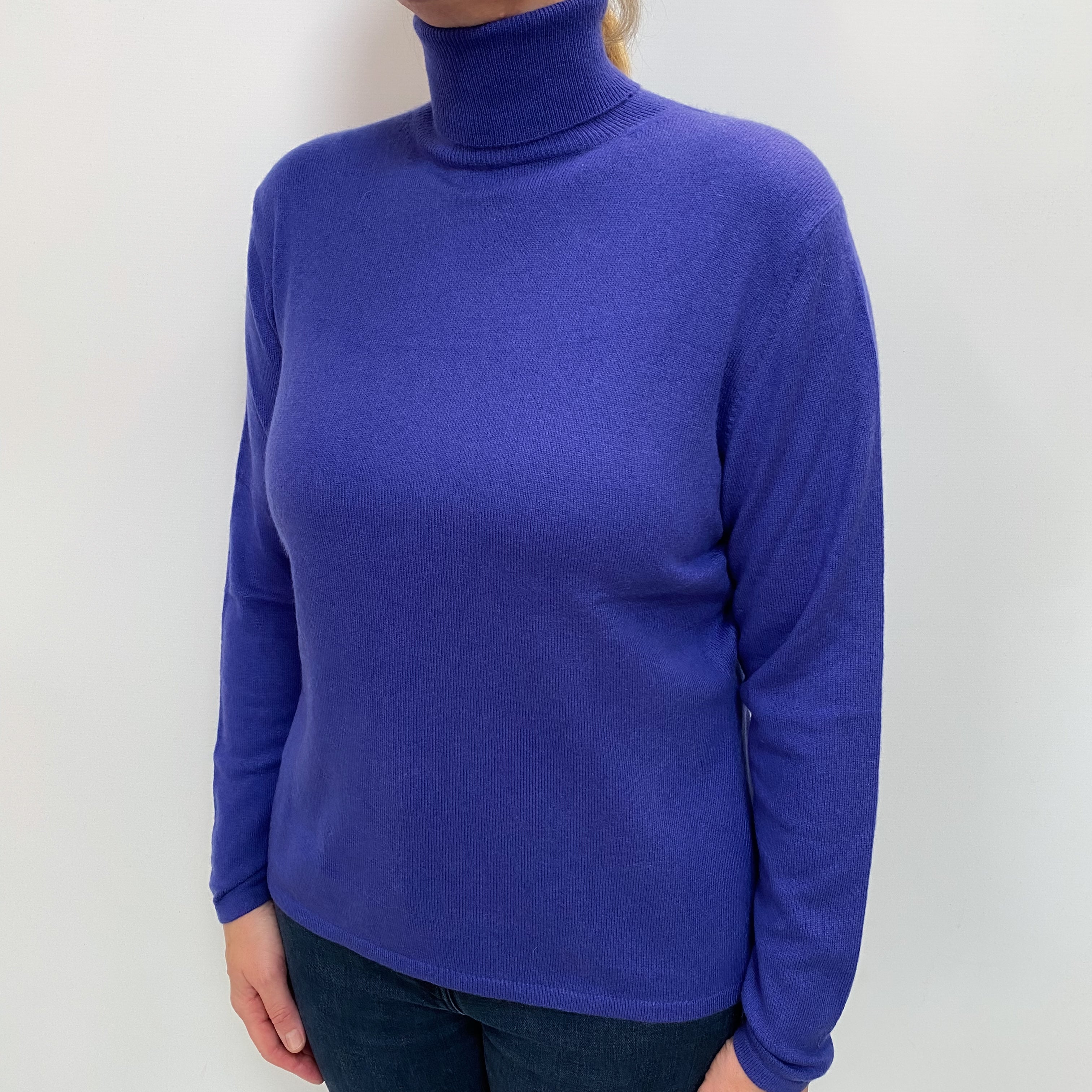 Neiman Marcus Bluebell Blue Cashmere Polo Neck Jumper Large