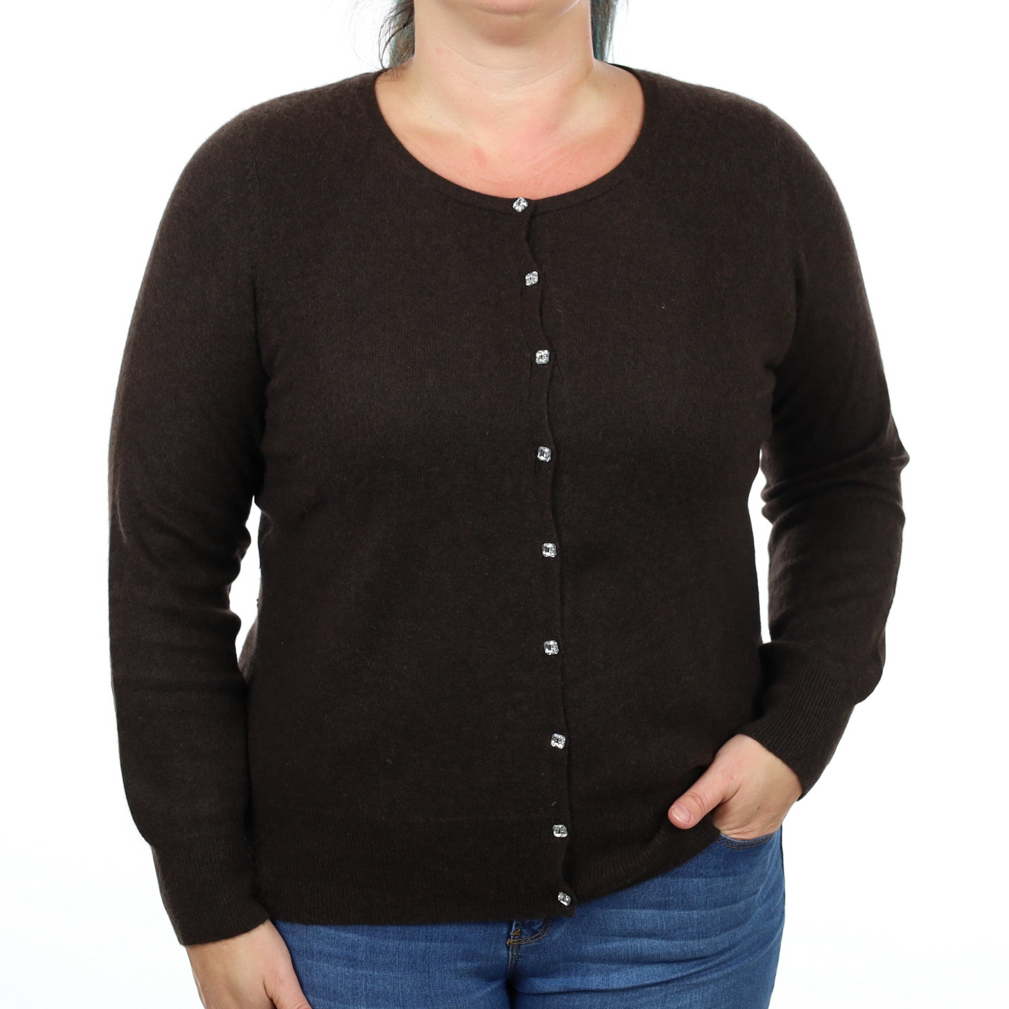 Bitter Chocolate Brown Cashmere Crew Neck Cardigan Large