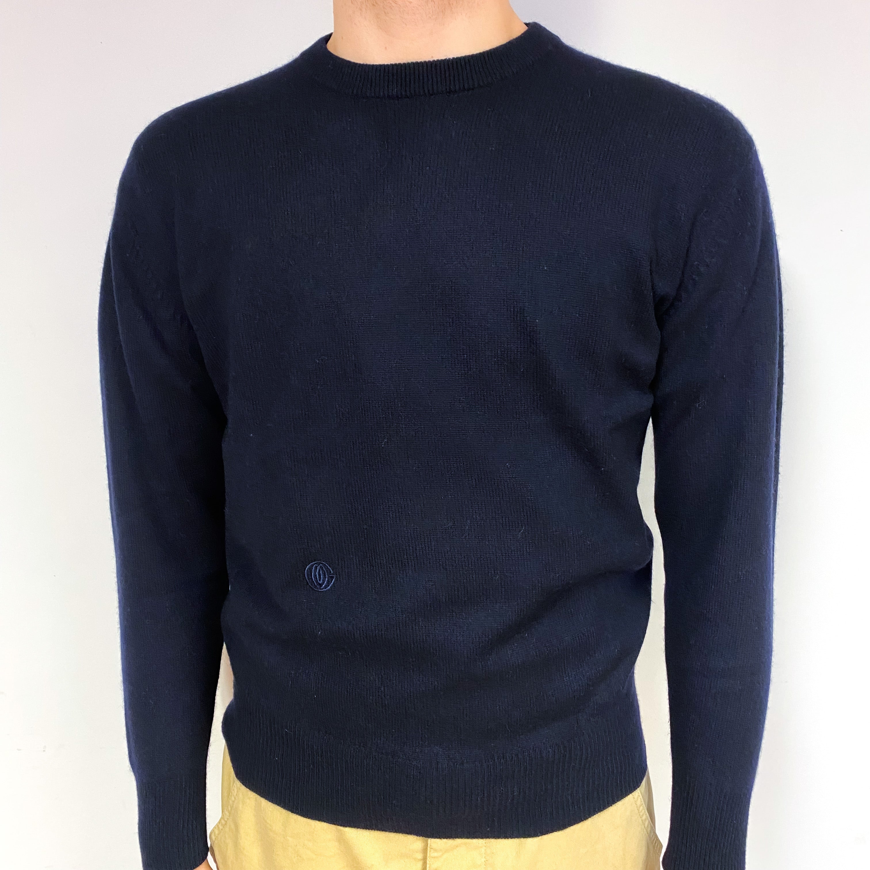 Men's Dark Navy Blue Cashmere Crew Neck Jumper Medium