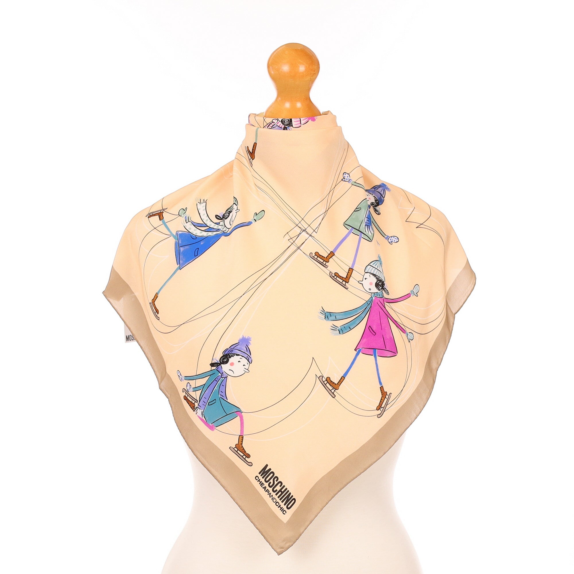 Brand New Moschino Playful Ice Skating Silk Scarf