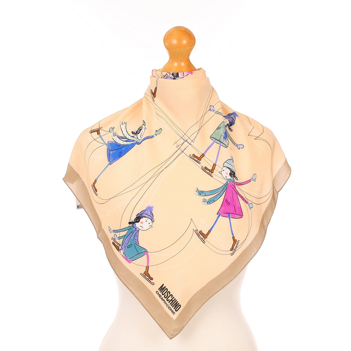 Brand New Moschino Playful Ice Skating Silk Scarf