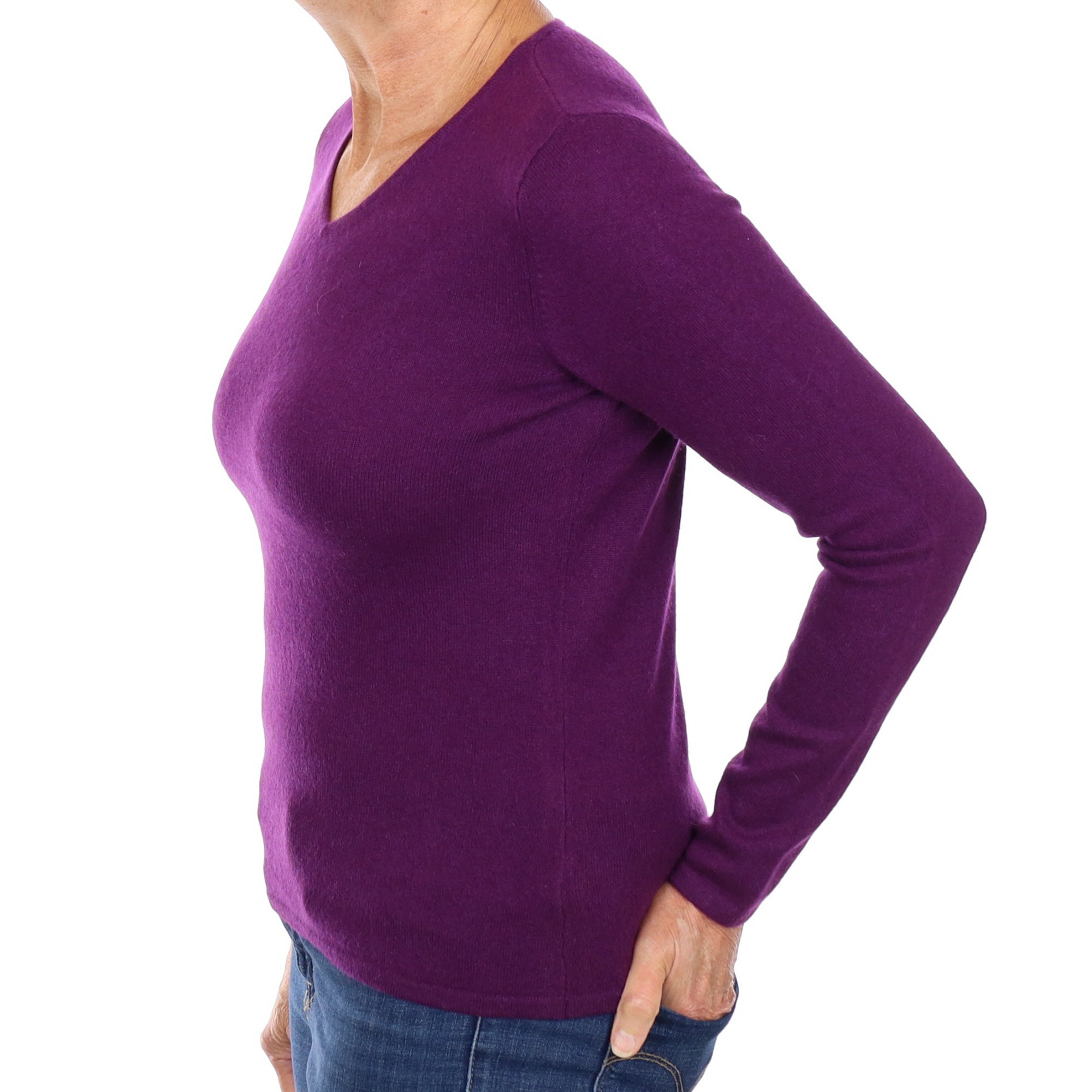 Iris Purple Cashmere V Neck Jumper Medium