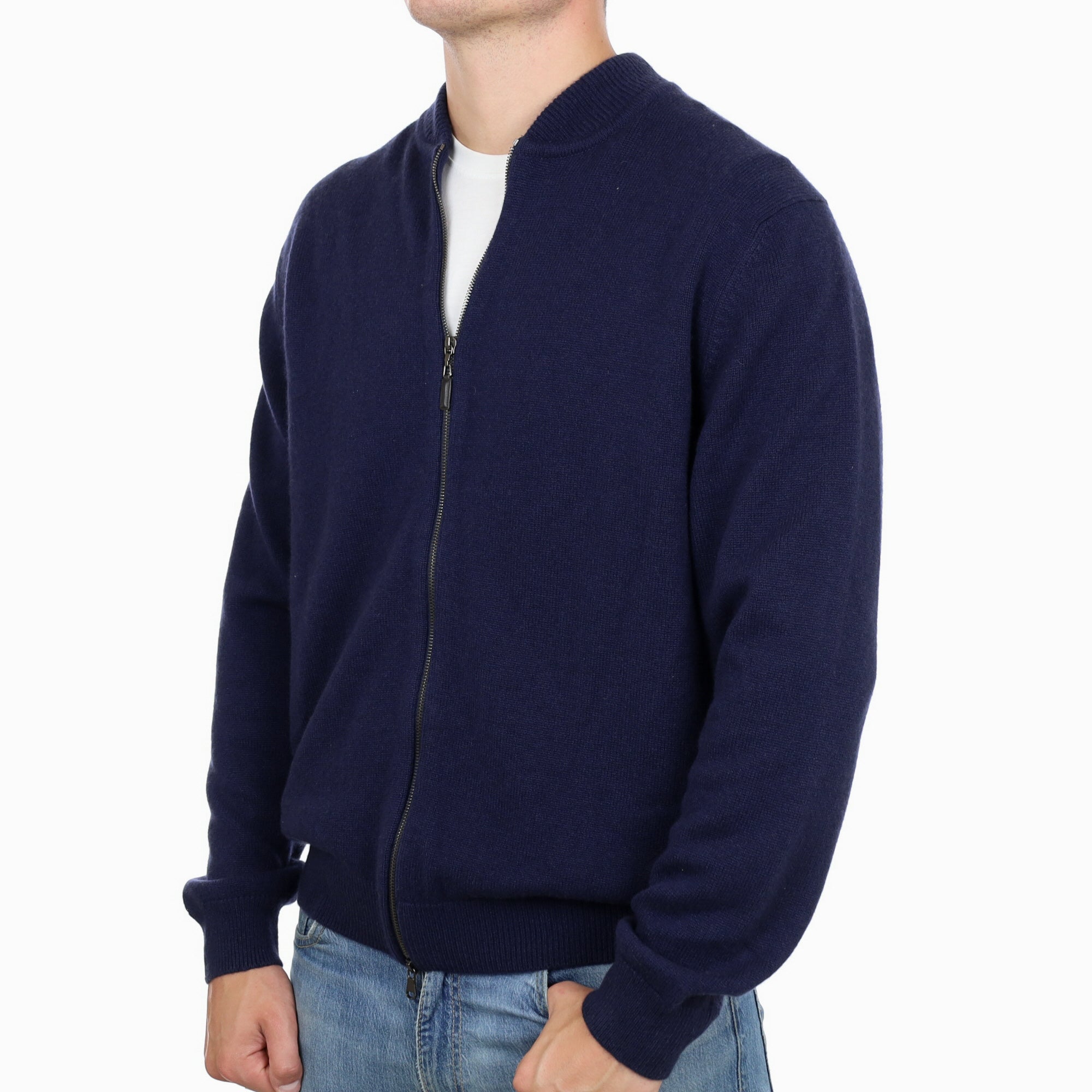 Men’s Brand New Scottish Navy Blue Cashmere Zip Up Jumper XXL