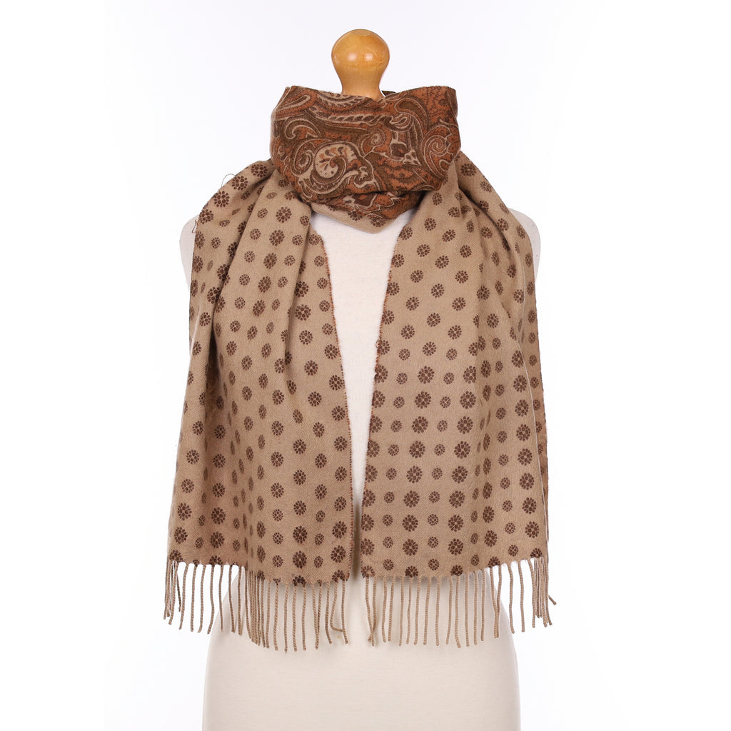 Brown Paisley Pattern Cashmere Woven Scarf