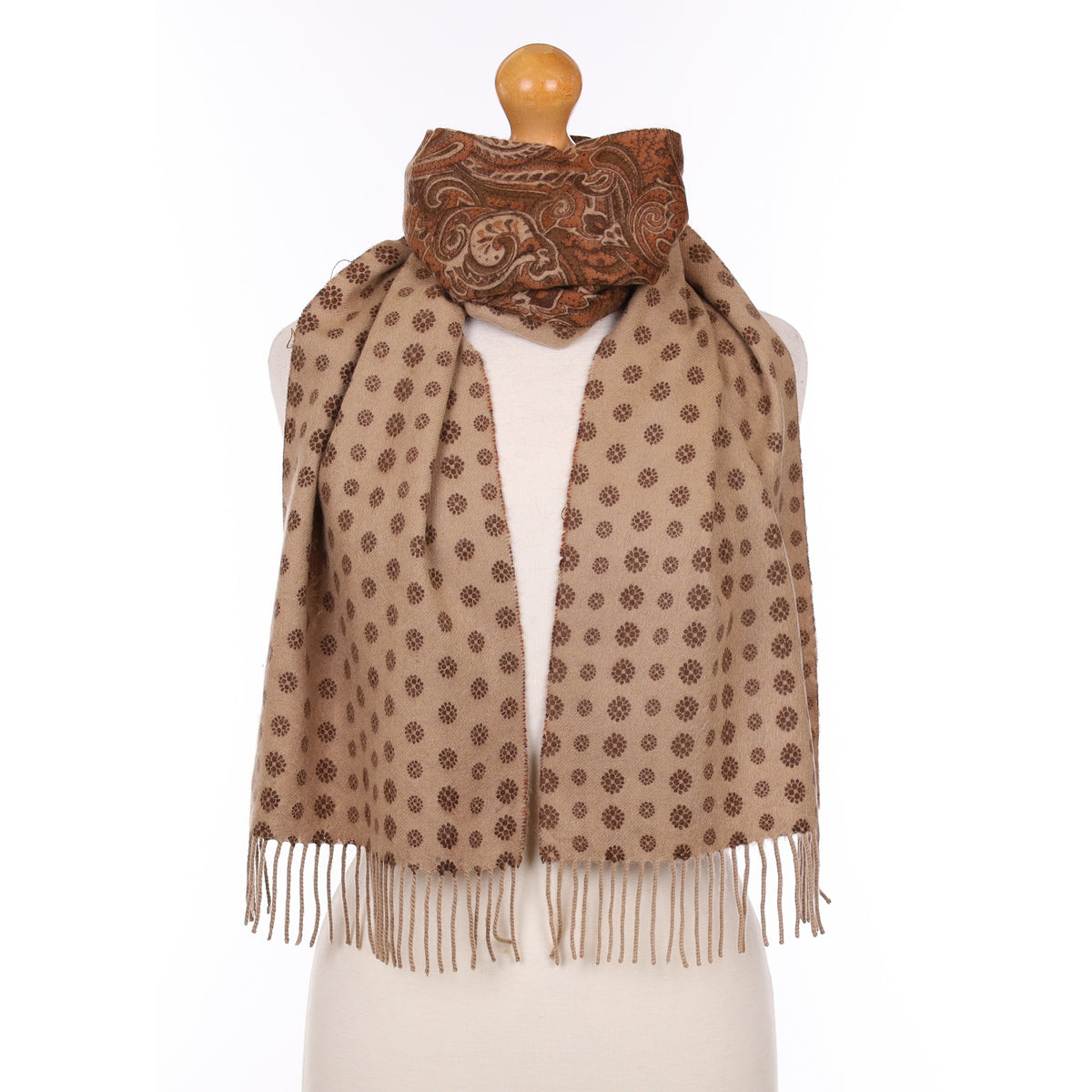Brown Paisley Pattern Cashmere Woven Scarf