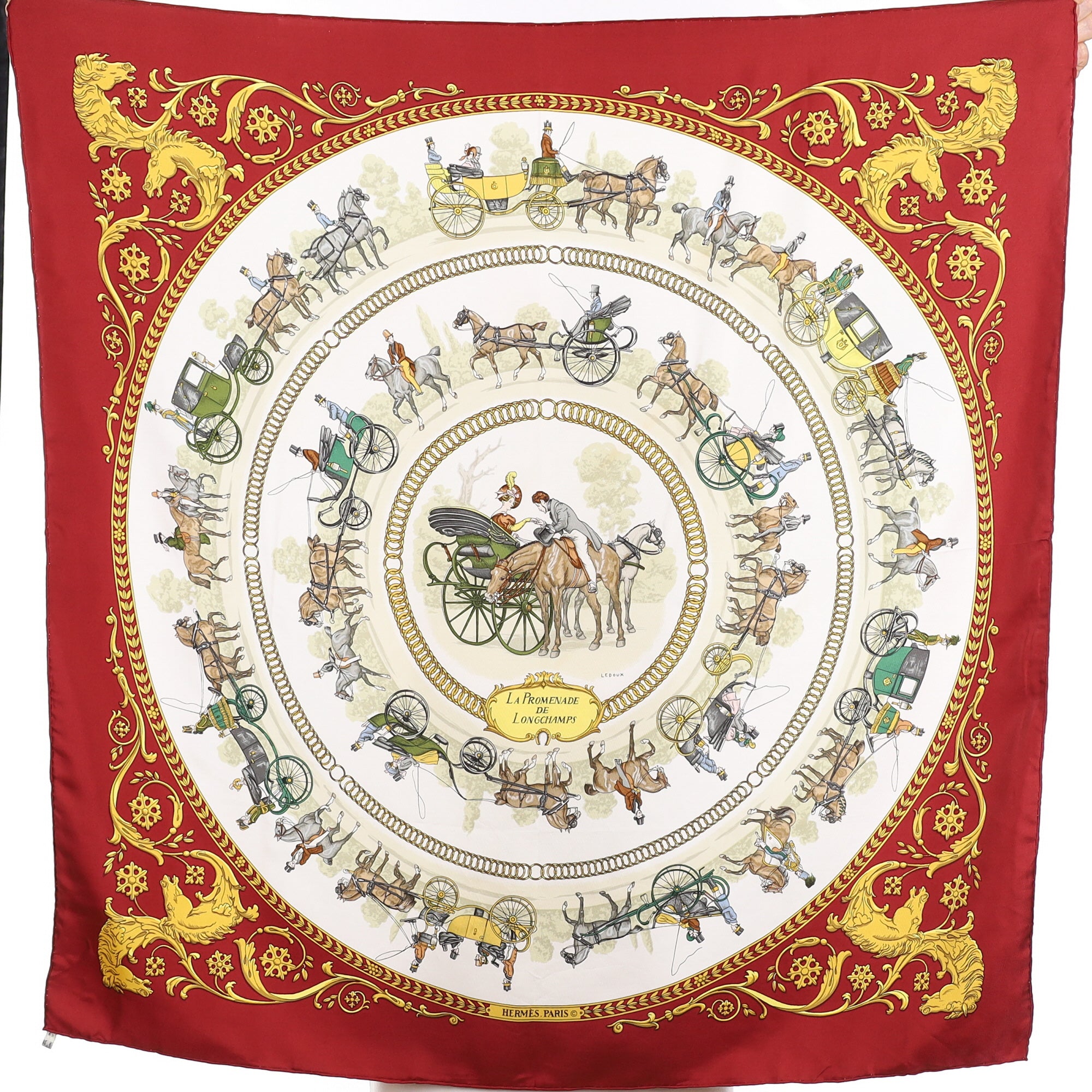 Pristine Hermès La Promenade de Longchamps Silk Scarf