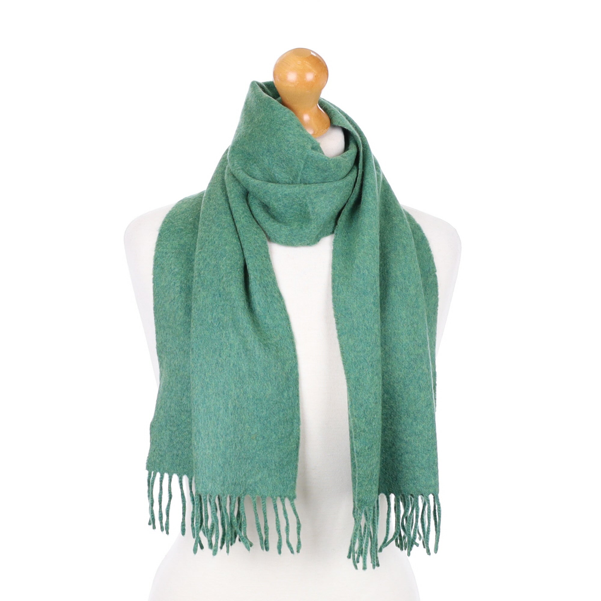 Jade Green Fringed Cashmere Woven Scarf