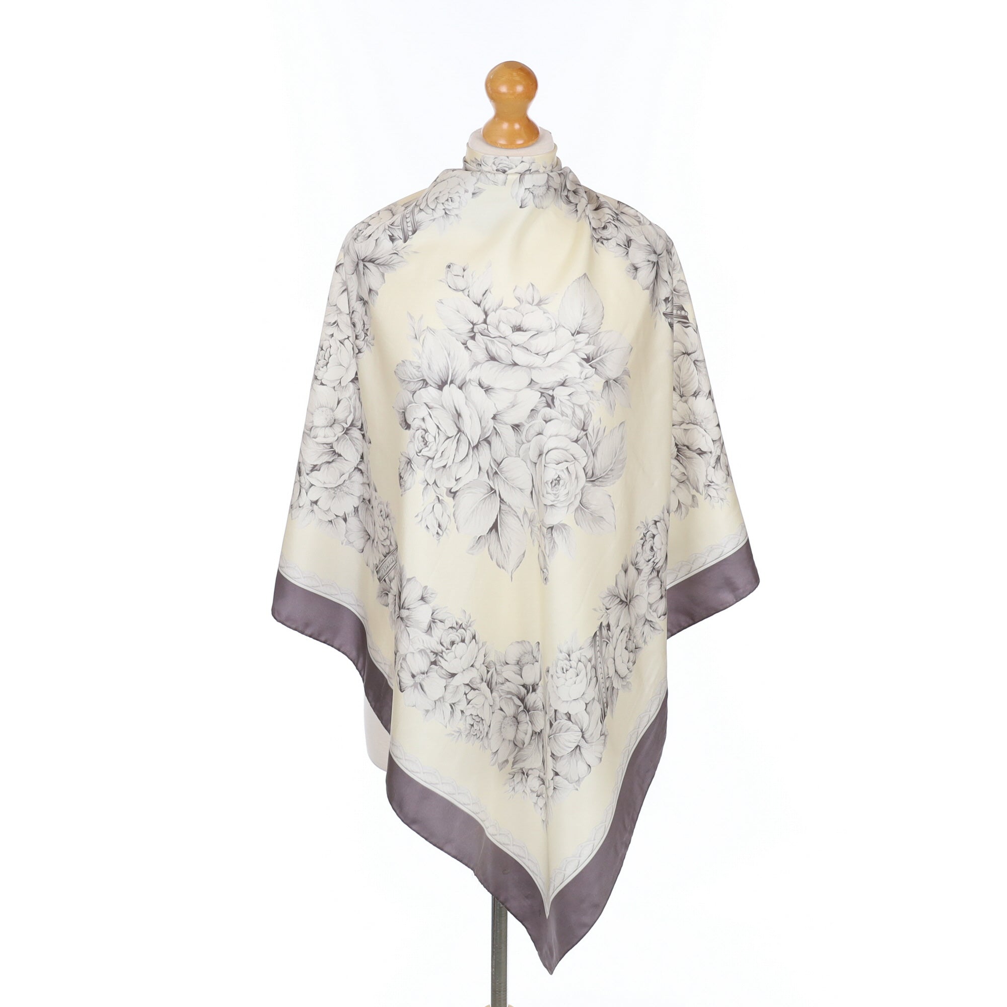Jaeger Pale Yellow and Grey Vintage Silk Scarf