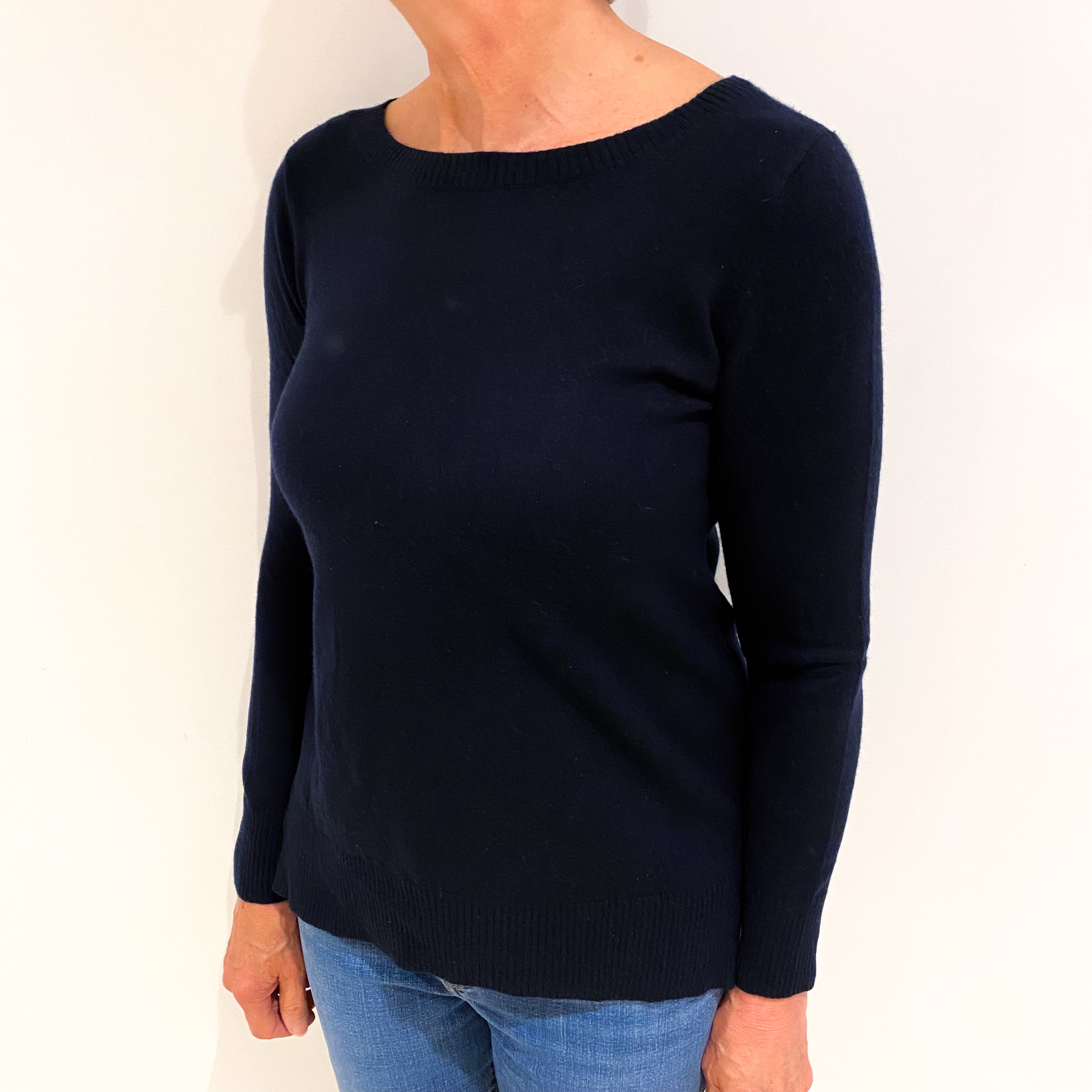 Navy Blue Cashmere Wide Crew Neck Jumper Medium