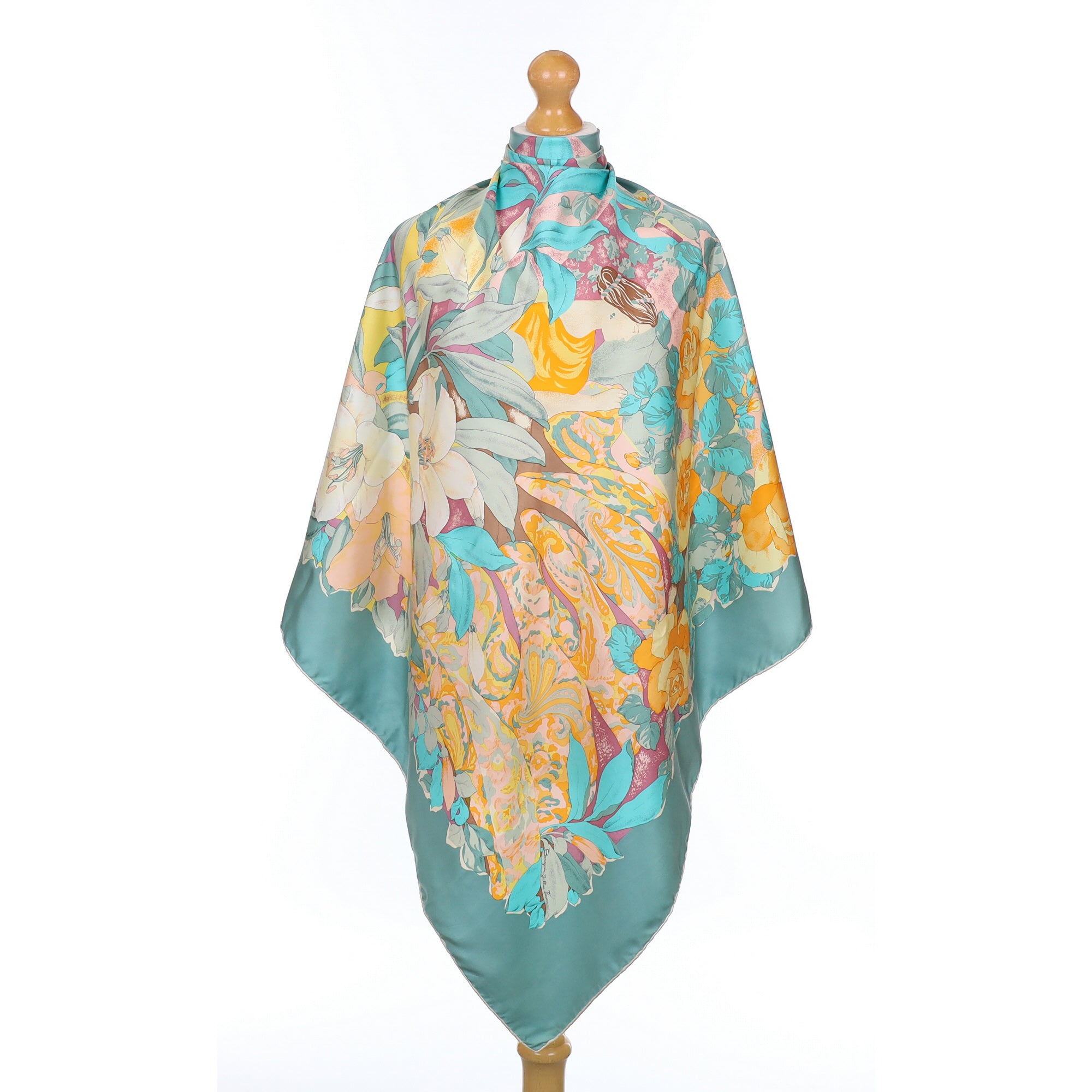 Colourful Abstract Floral Vintage Silk Scarf