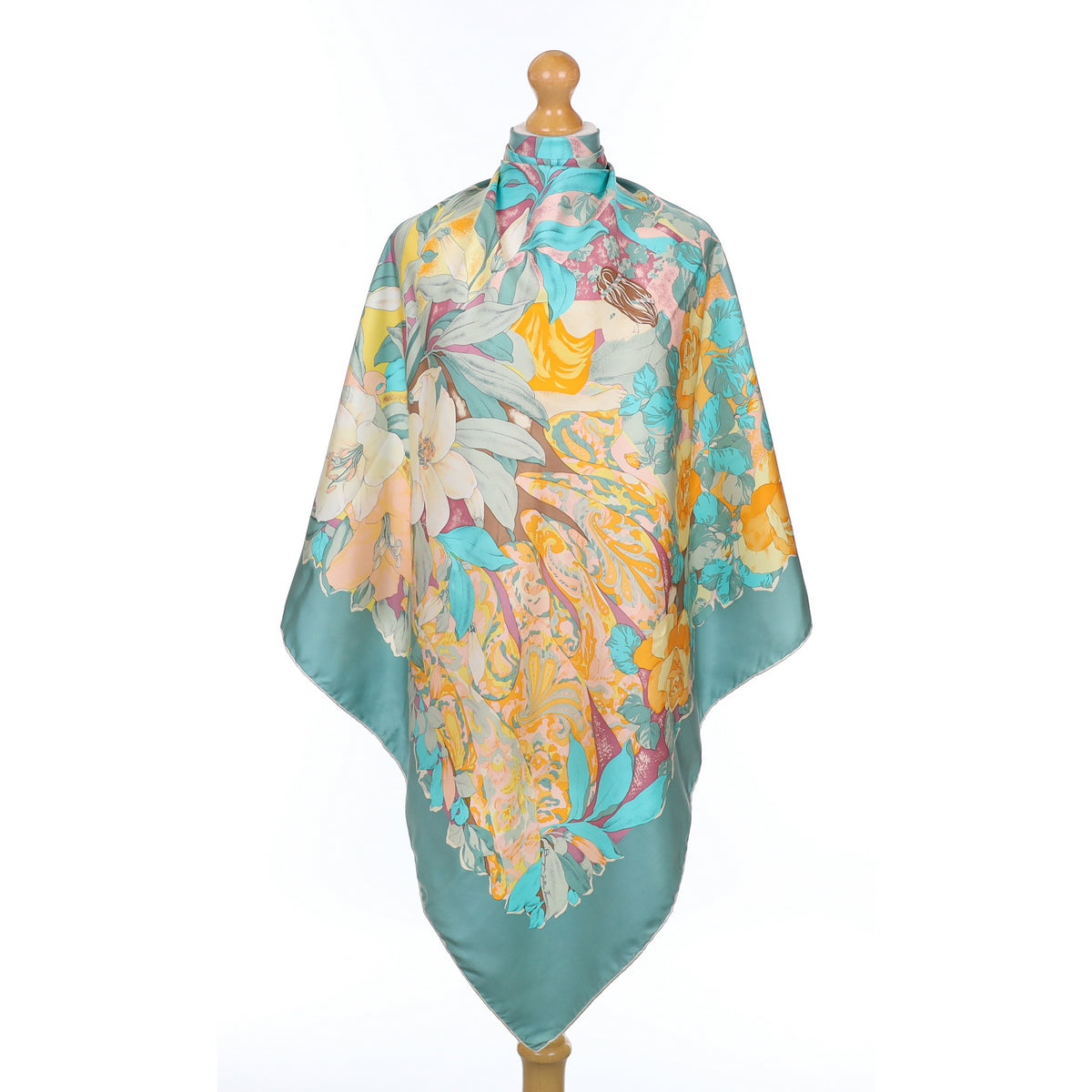 Colourful Abstract Floral Vintage Silk Scarf
